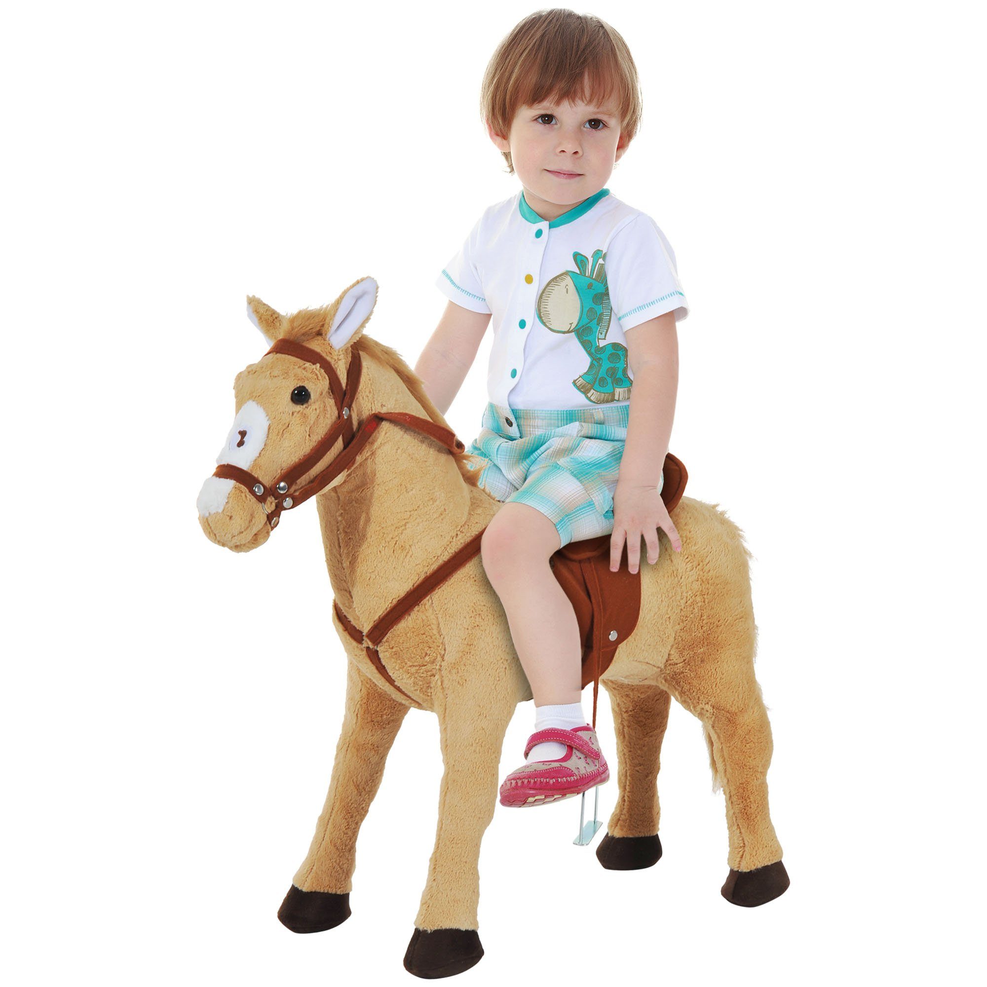 Stehtier Plüschpferd Spielpferd für Kinder Stehpferd mit Sound Beige