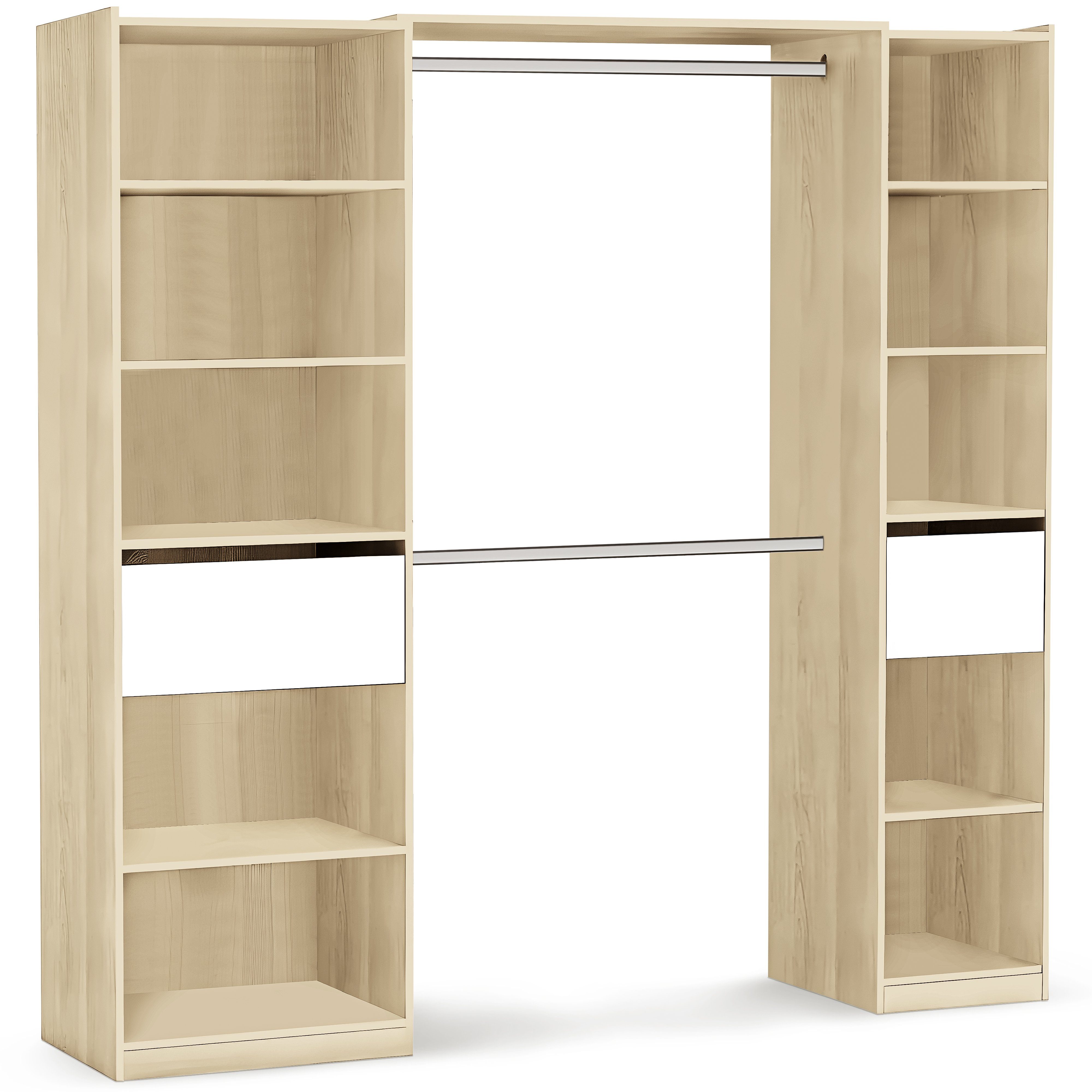 habeig Kleiderschrank Begehbarer Kleiderschrank 5077 in Breite verstellbar offen Schublade Weiß/Natur