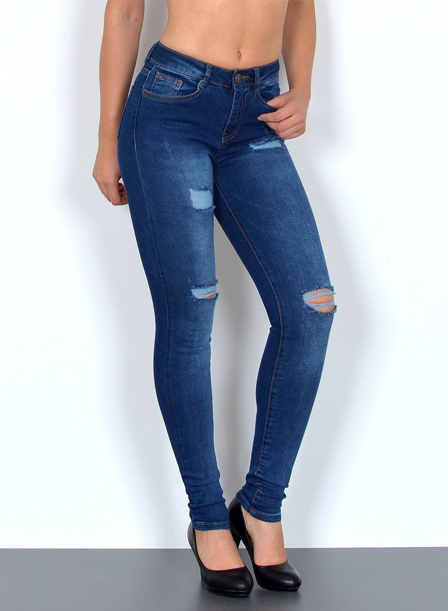 ESRA Skinny-fit-Jeans Damen Jeans Skinny Hose High Waist Jeanshose Damen Skinny Jeans Hose Stretch Destroyed Jeans-Hose bis Übergröße