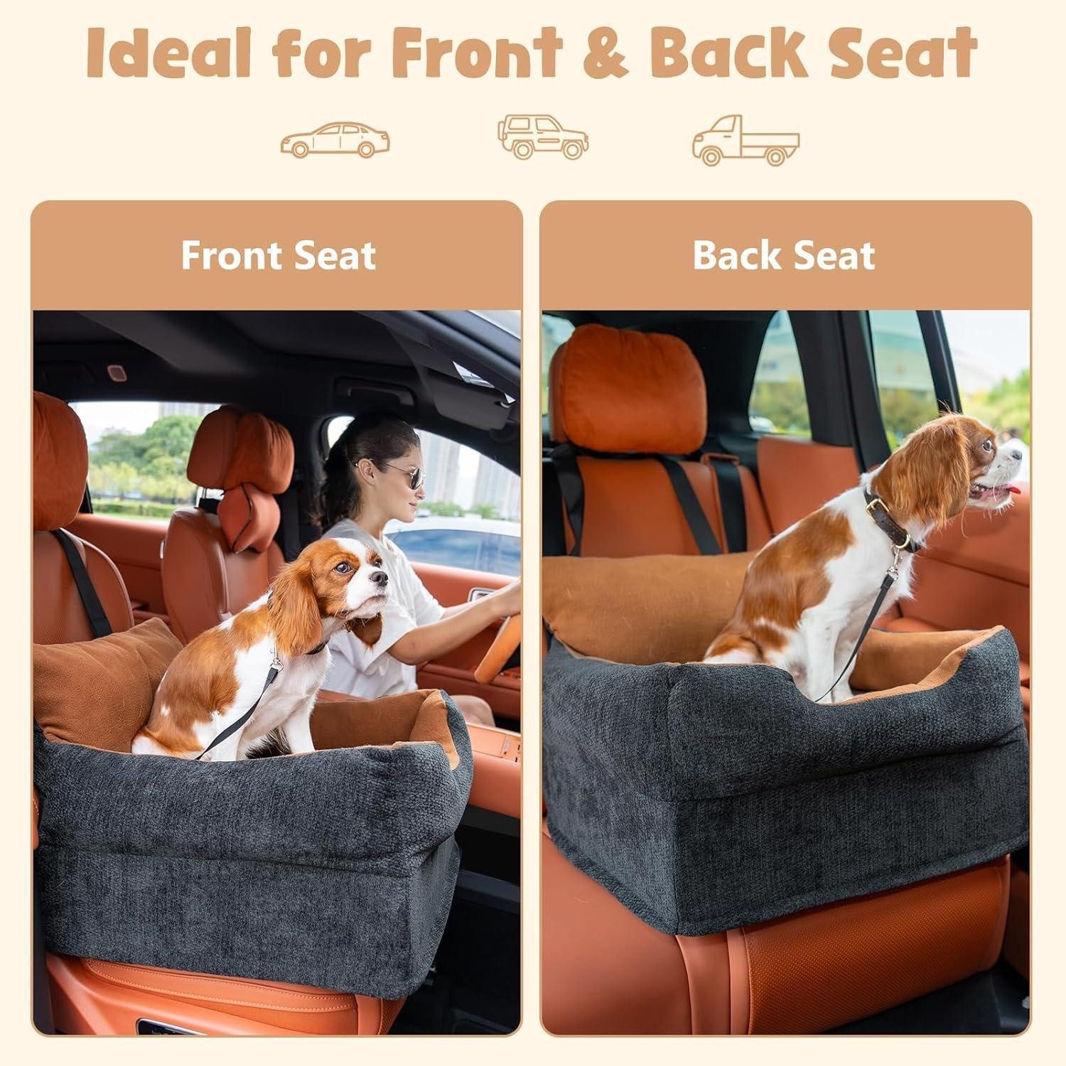 LuxusKollektion Hunde-Autositz Hundeautositz Welpen Hochsitz Sicherheitsgurt bis14kg Schwarz – Bild 5 von 5