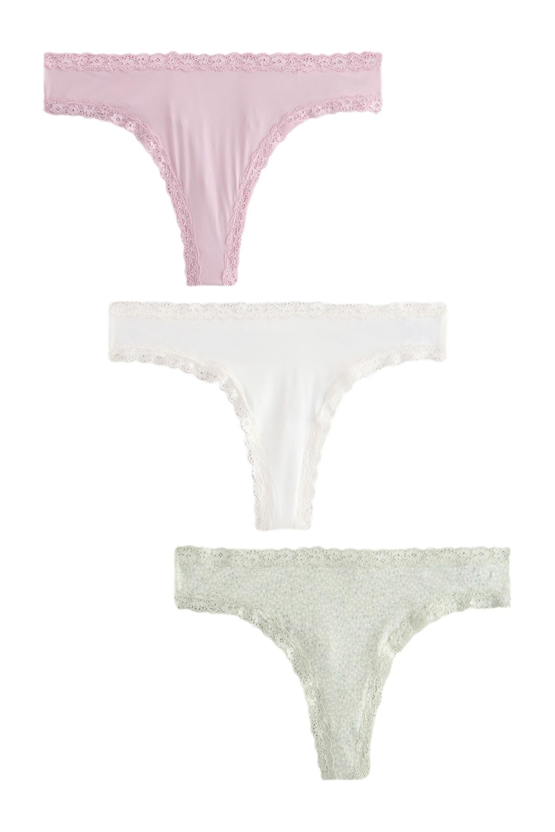 String 3 x aus Mikrofaser mit Spitzenbesatz, Tanga