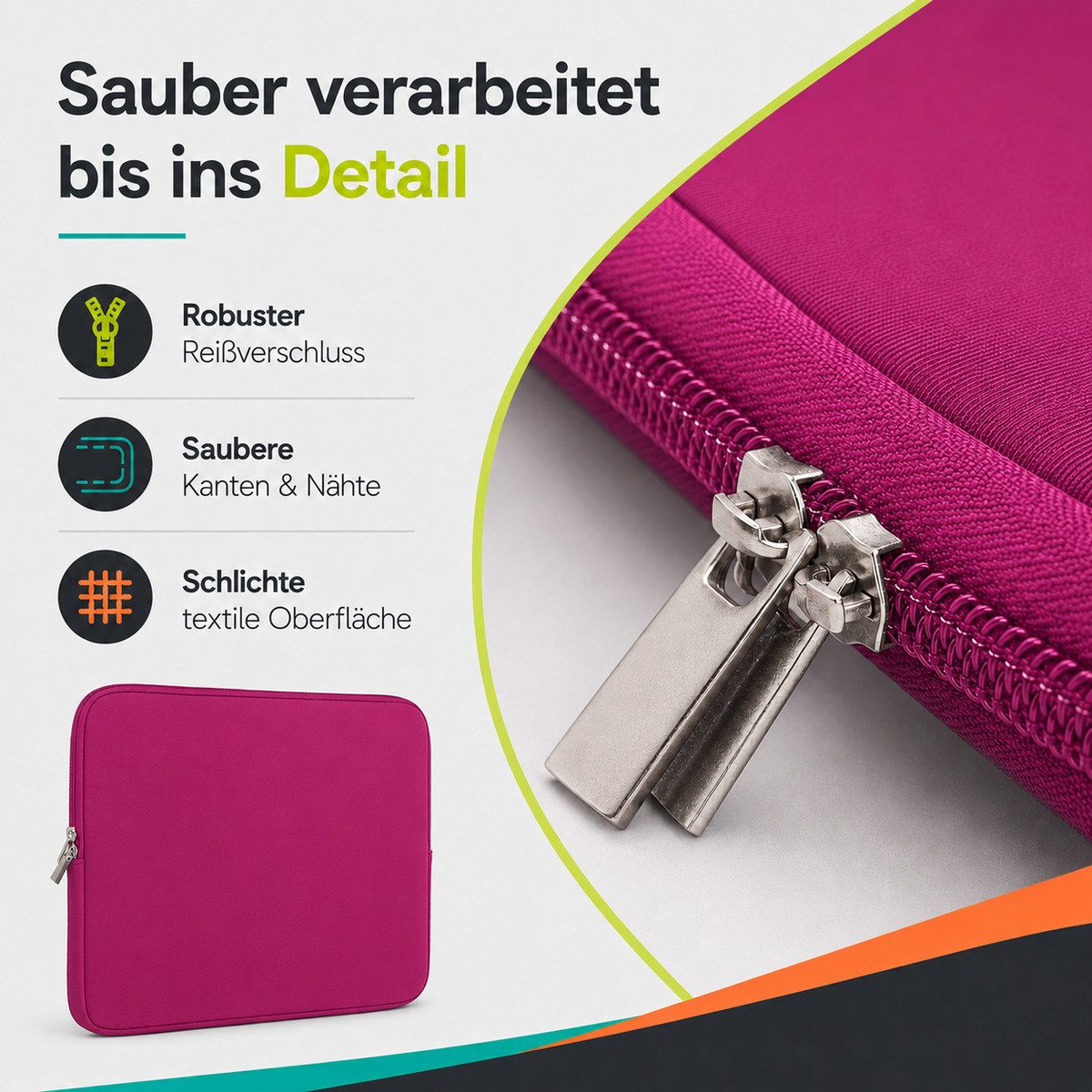 König Design Laptoptasche Universal Notebooktasche 14 Zoll Sleeve Tasche Hülle Laptop Case Cover, weiches Innenfutter zum Schutz vor Kratzern – Bild 4 von 5