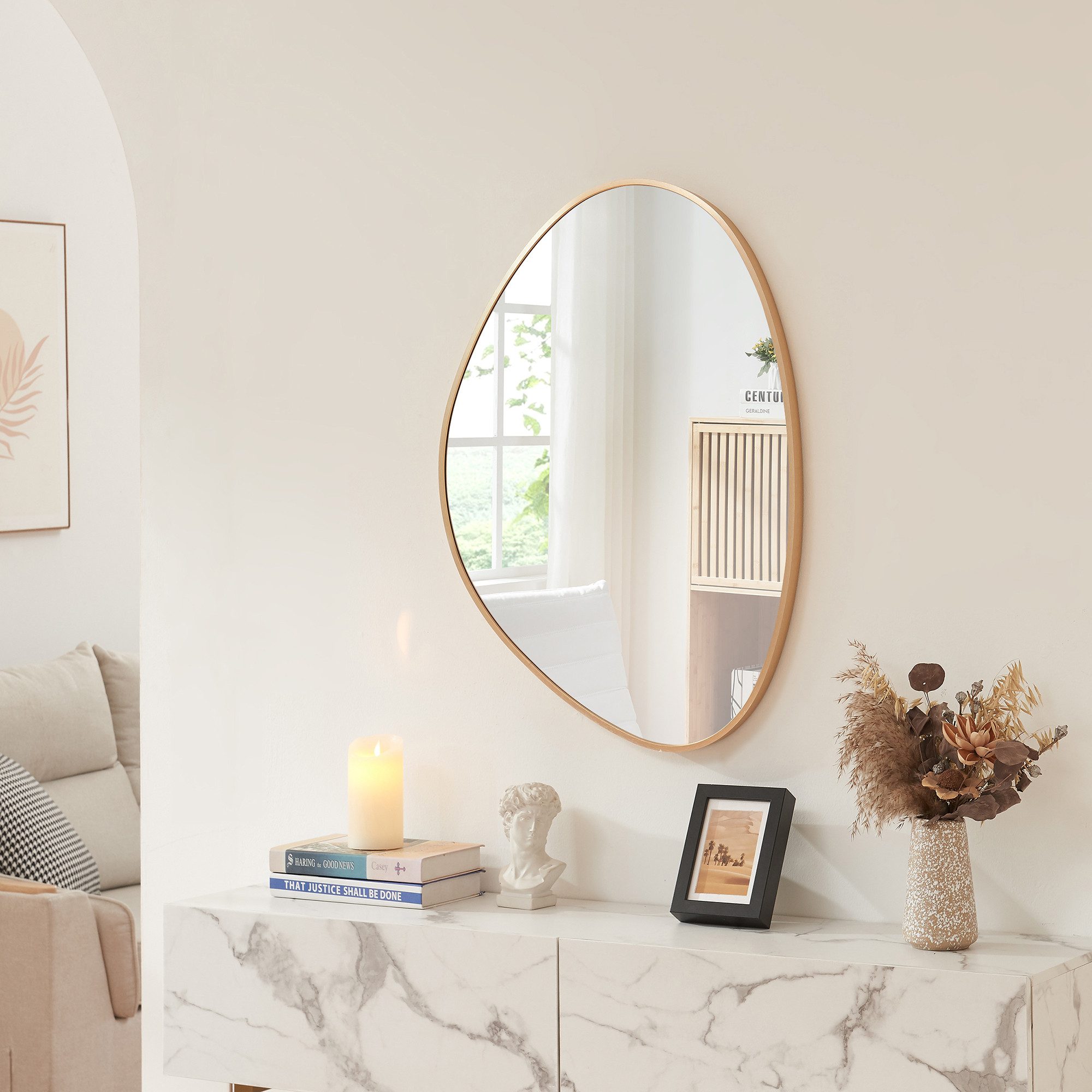 en.casa Wandspiegel, »Lardkapihond« mit Rahmen in Tropfenform 75x53 cm Gold günstig online kaufen