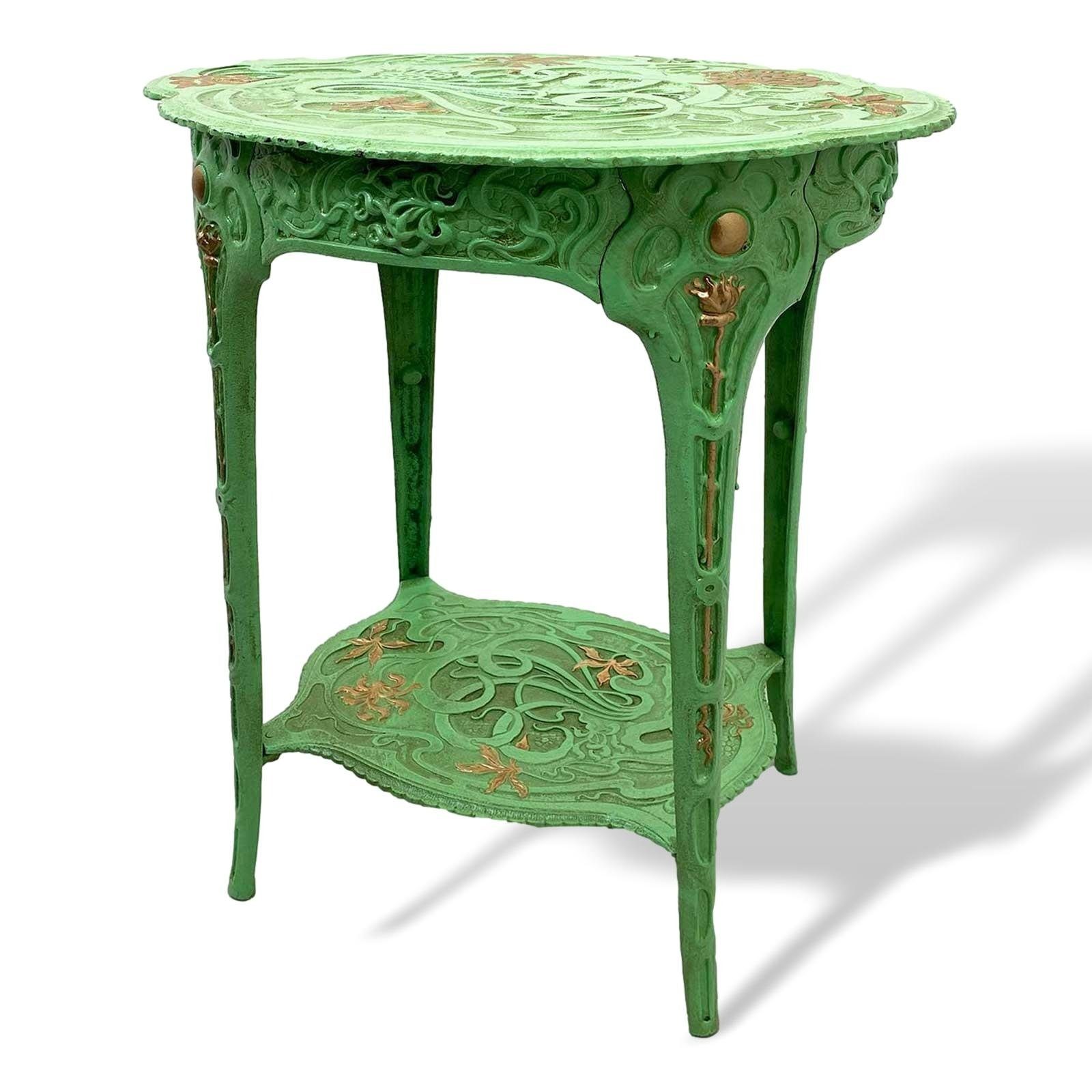 Aubaho Gartentisch Tisch Beistelltisch Eisen grün Blumen Garten Gartentisch Art Nouveau A