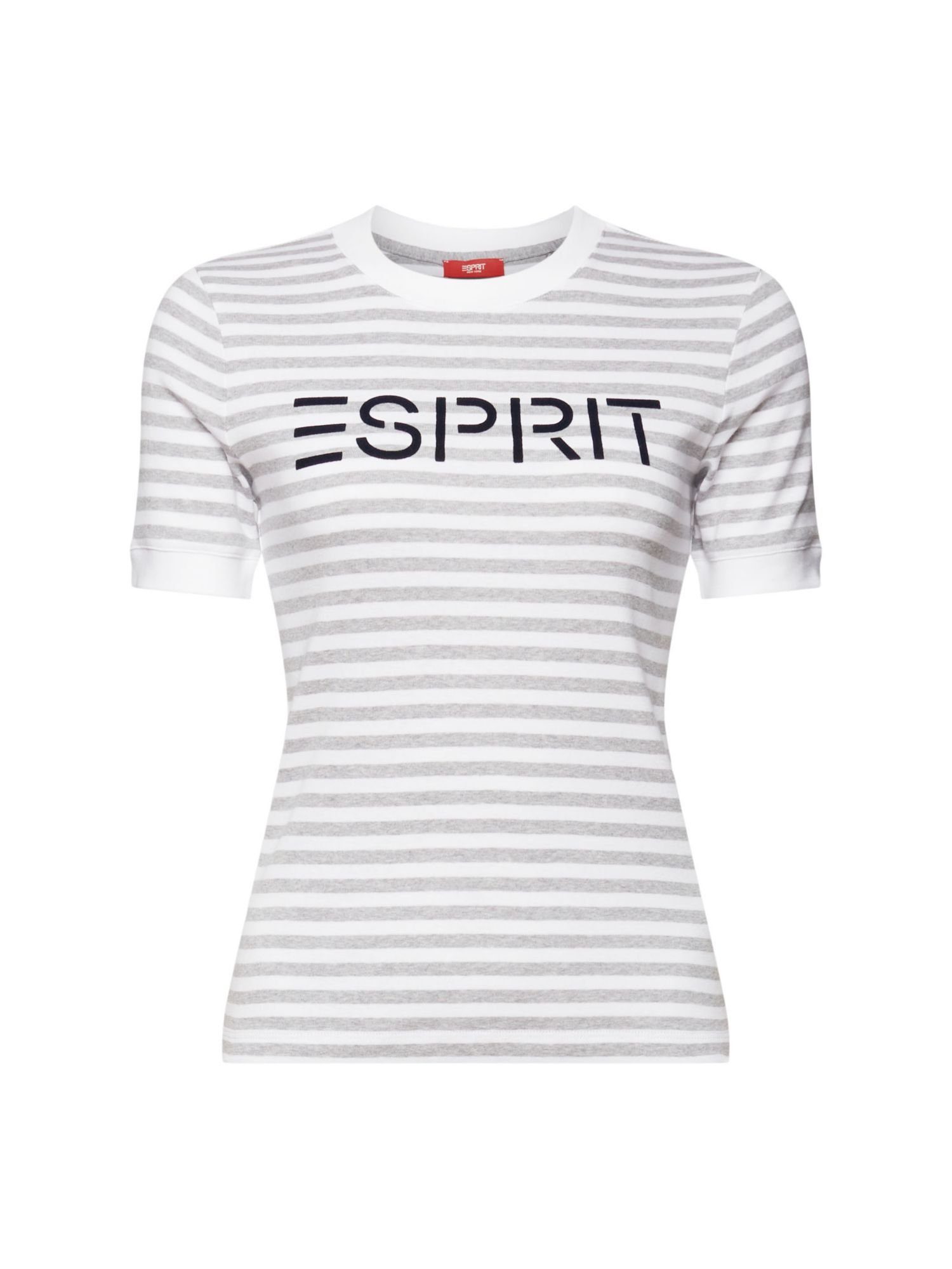 Esprit T-Shirt Gestreiftes Baumwoll-T-Shirt mit Logo-Print (1-tlg) WHITE