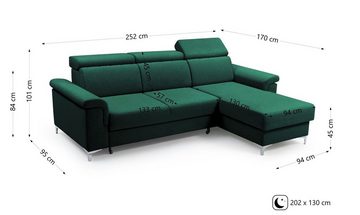 Beautysofa Ecksofa 252cm Ecksofa universelle Polsterecke MARTIN mit Schlaffunktion