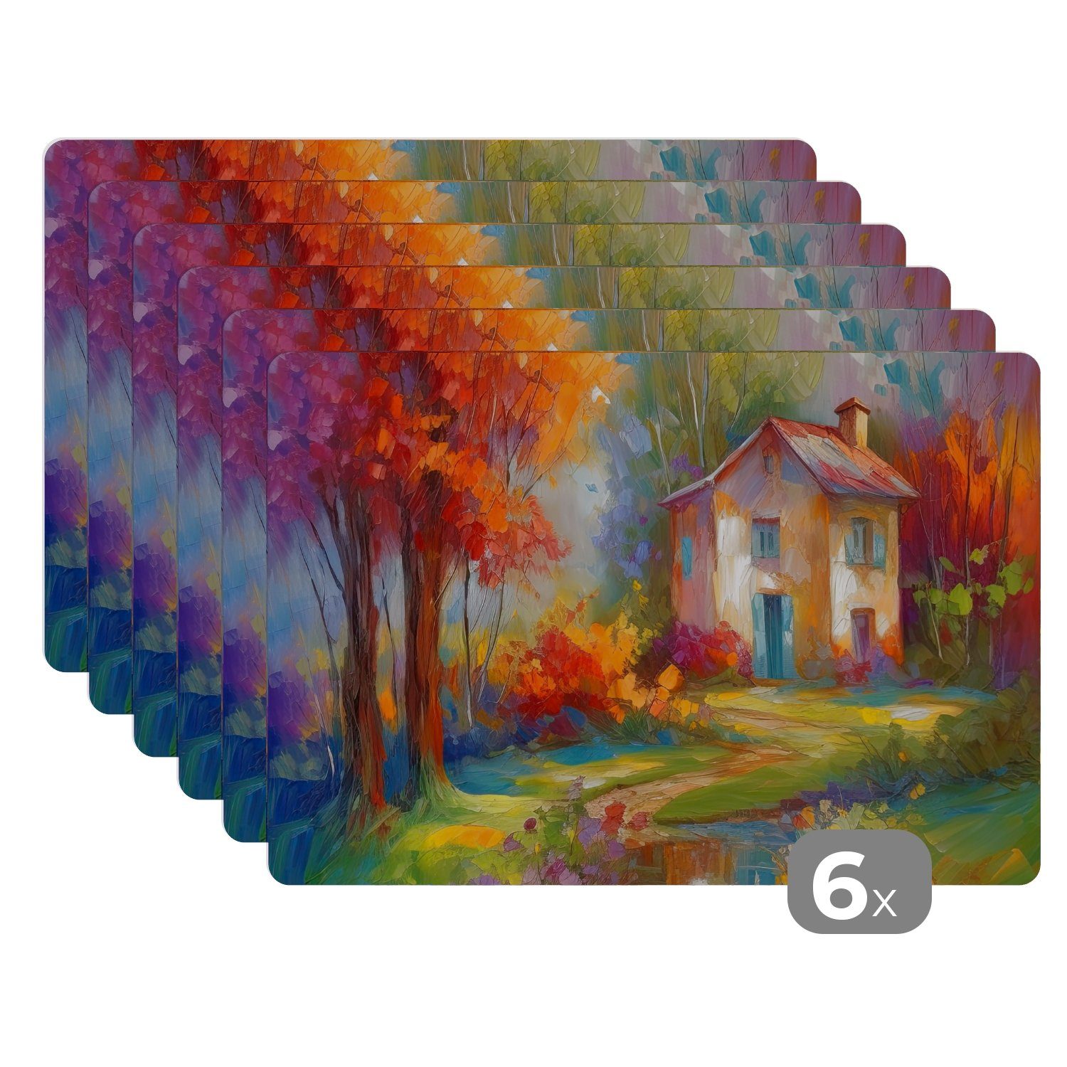 Platzset, Landschaft - Farbenfroh - Ölgemälde - Kunst, MuchoWow, (6-St), Platzset, Platzdecken, Platzmatte, Tischmatten, Schmutzabweisend