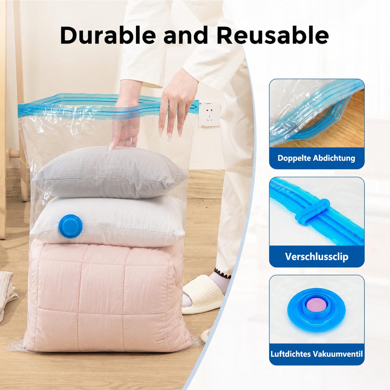 Futicare Aufbewahrungstasche 20pcs Vakuumbeutel mit elektrischer Luftpumpe (4 Jumbo, 4 groß, 4 Midi, 4 kleine Beutel, 4 Reise-Rollbeutel platzsparende Versiegelungsbeutel, luftdichte Kompressionsbeutel für Kleidung, Kissen, Bettdecken, Decken)