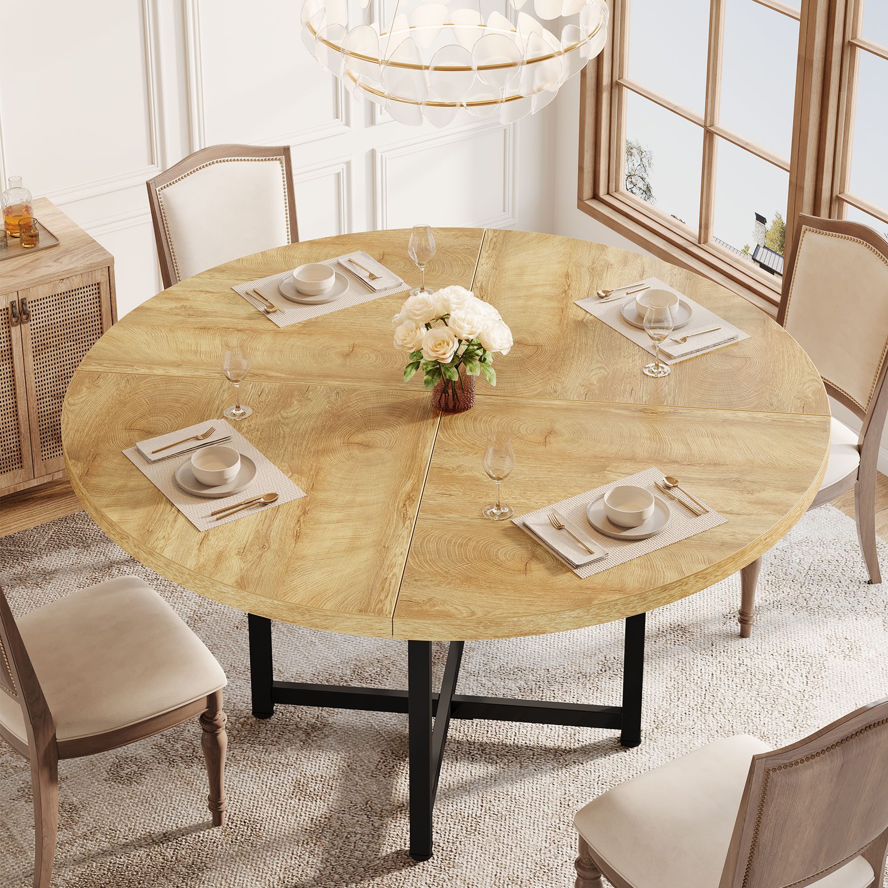 Tribesigns Esstisch 120cm Runder Esstisch für 4-6 Personen, X-förmigem Gestell,Küchentisch