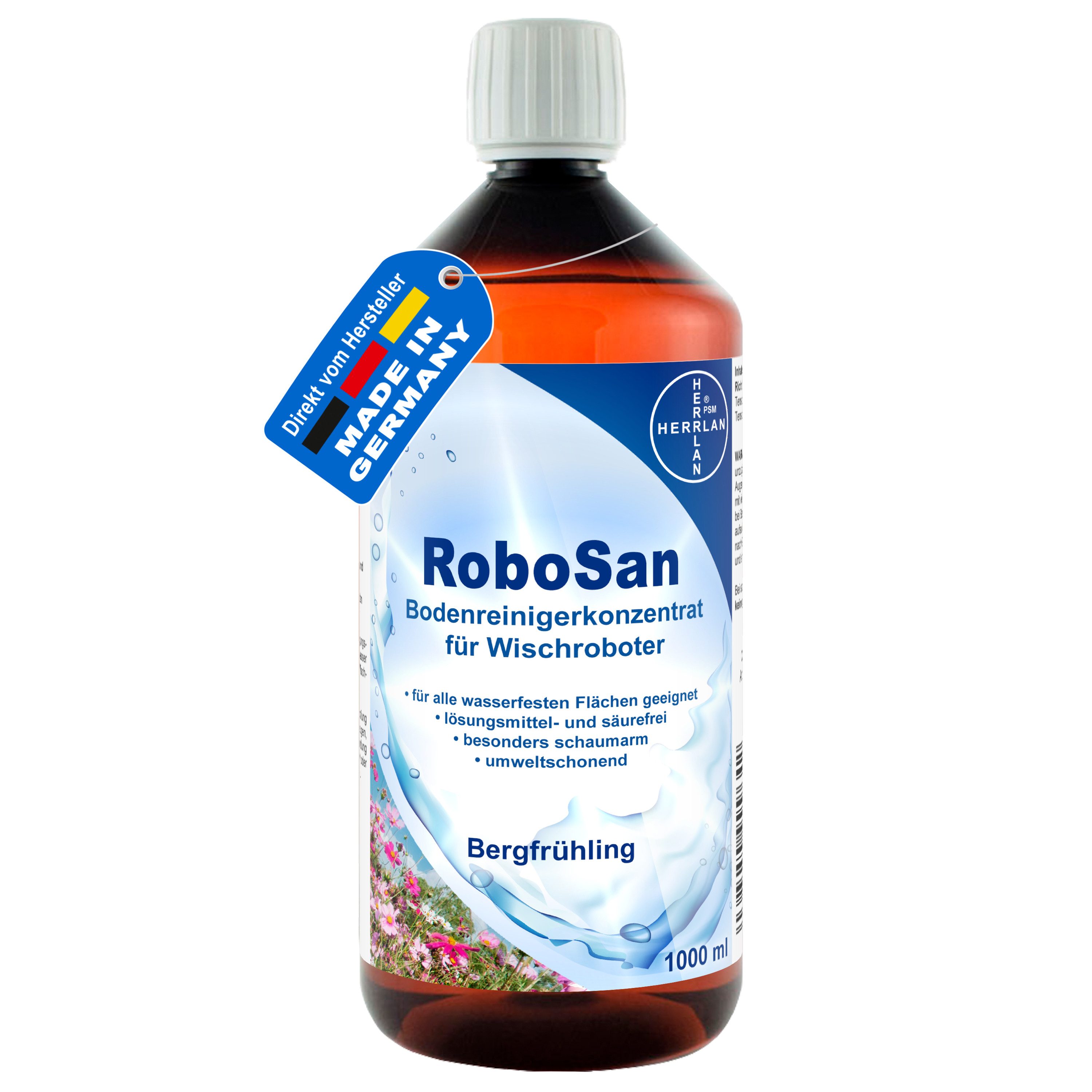 HERRLAN Wischroboter Bodenreiniger - Konzentrat Fussbodenreiniger (1000 ml RoboSan mit Bergfrühling-Duft)