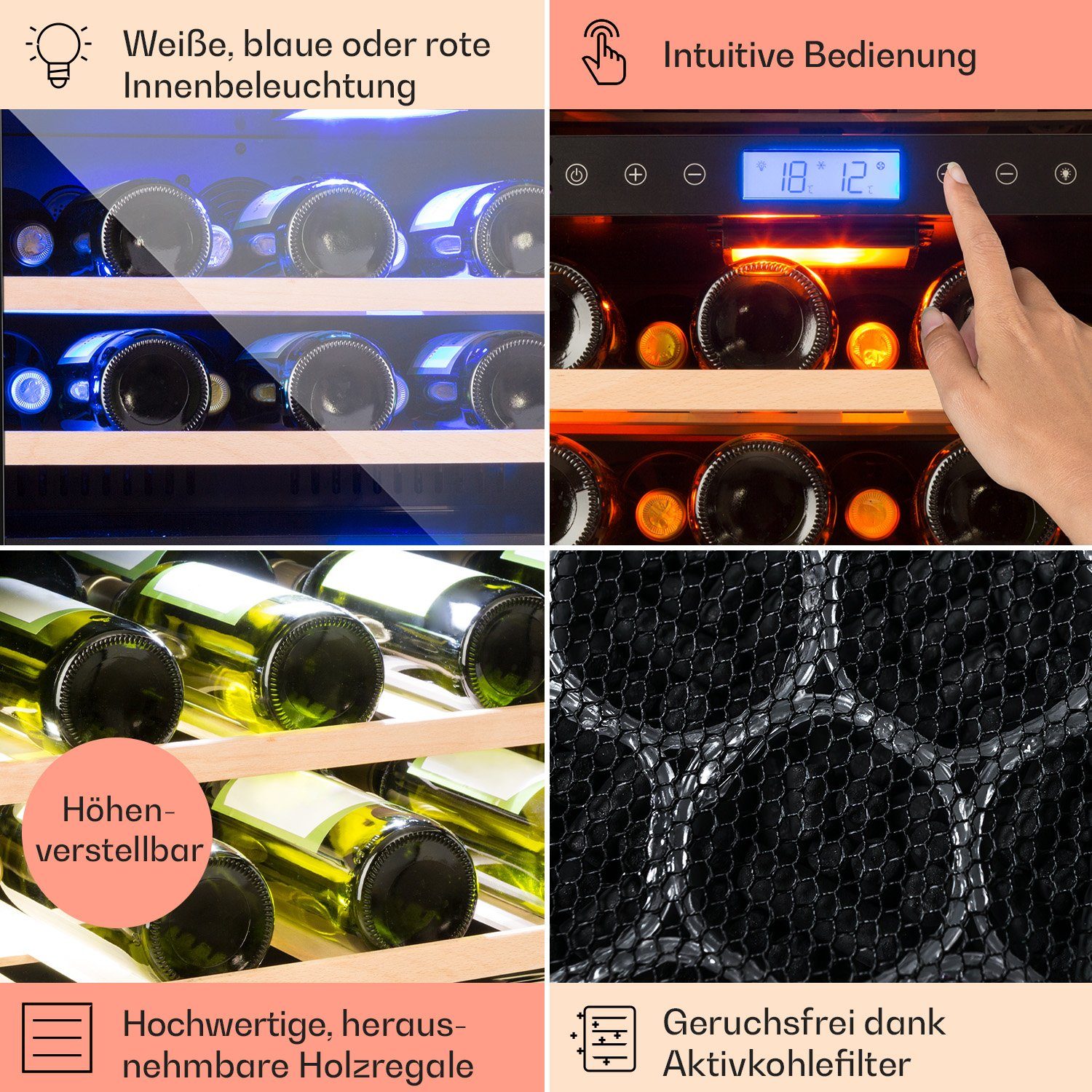 Klarstein Weinkühlschrank Vinovilla 43, für 43 Standardflaschen á 0,75l,Wein Flaschenkühlschrank Weintemperierschrank Weinschrank Kühlschrank