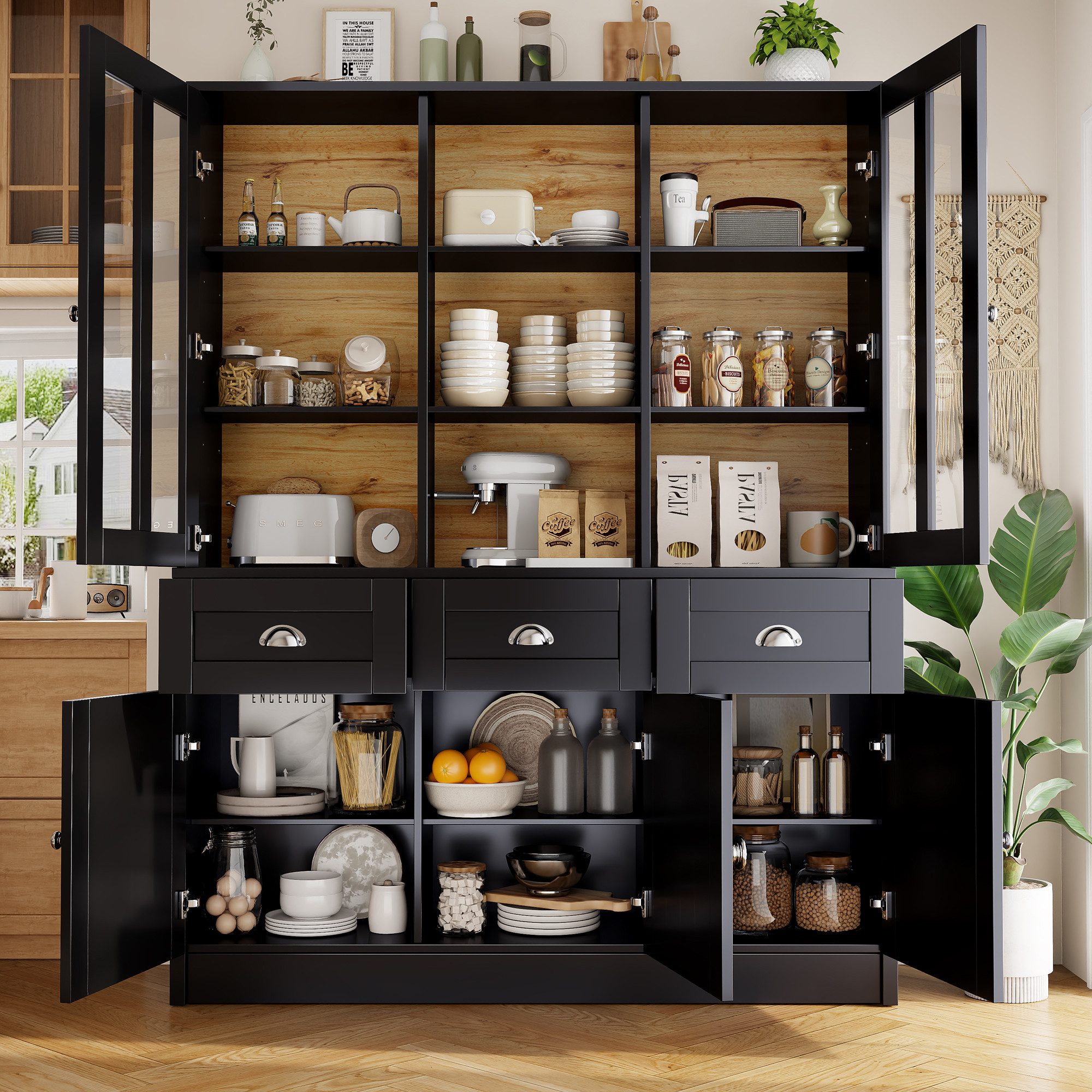 MODFU Hochschrank Vitrinenschrank,Küchenschrank (140x38,5x175 cm Moderner günstig online kaufen