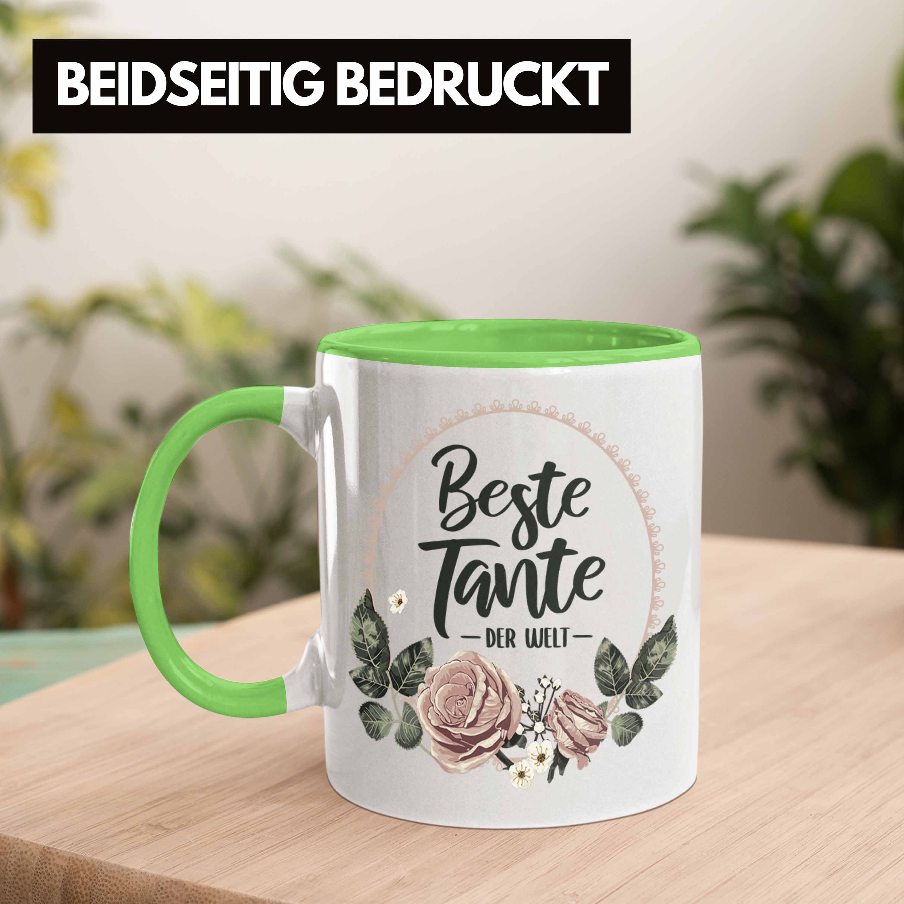 Trendation Tante der Welt Kaffeetasse mit - Tasse Trendation Spruch Coole Beste Tasse Geschenk für Grün Tante
