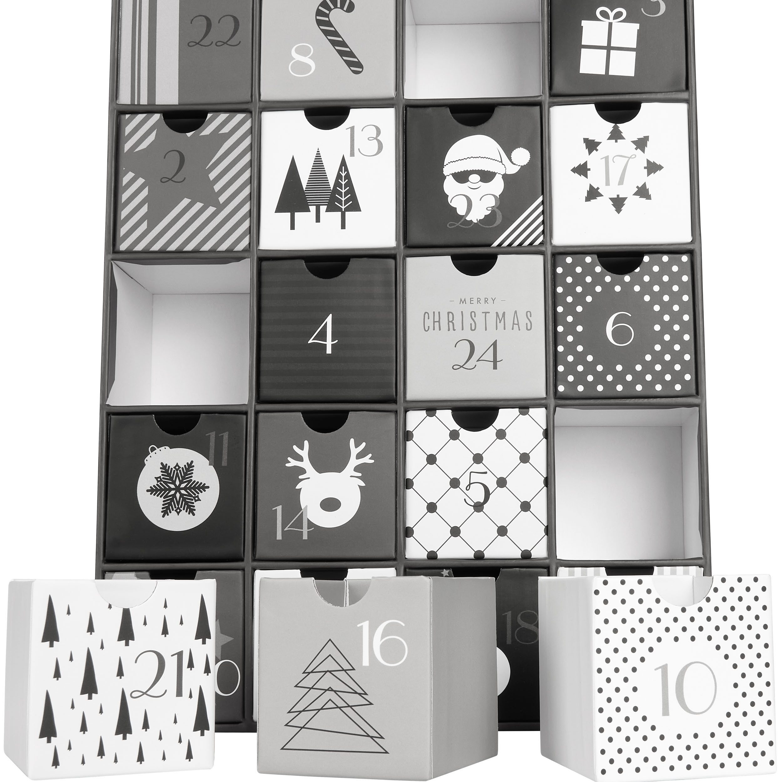BRUBAKER befüllbarer Adventskalender DIY Weihnachtskalender mit 24 Türchen zum Befüllen Schwarz Weiß - 39cm (1-tlg), Kalender Weihnachten für Gutscheine Süßigke – Bild 5 von 5