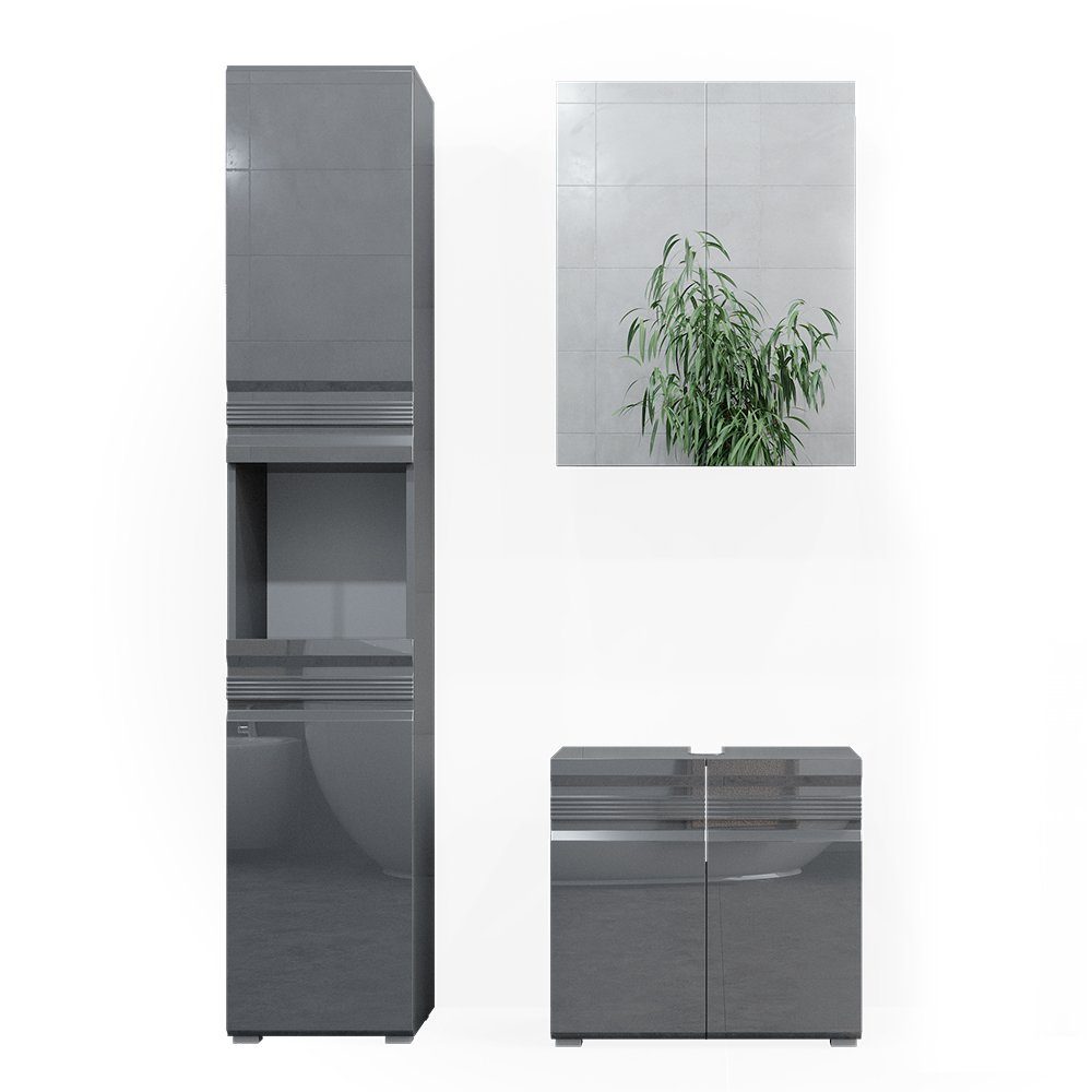 Vicco Badmöbel-Set Fredd, Anthrazit Hochglanz, 3 Teile, mit Hochschrank, (3 günstig online kaufen