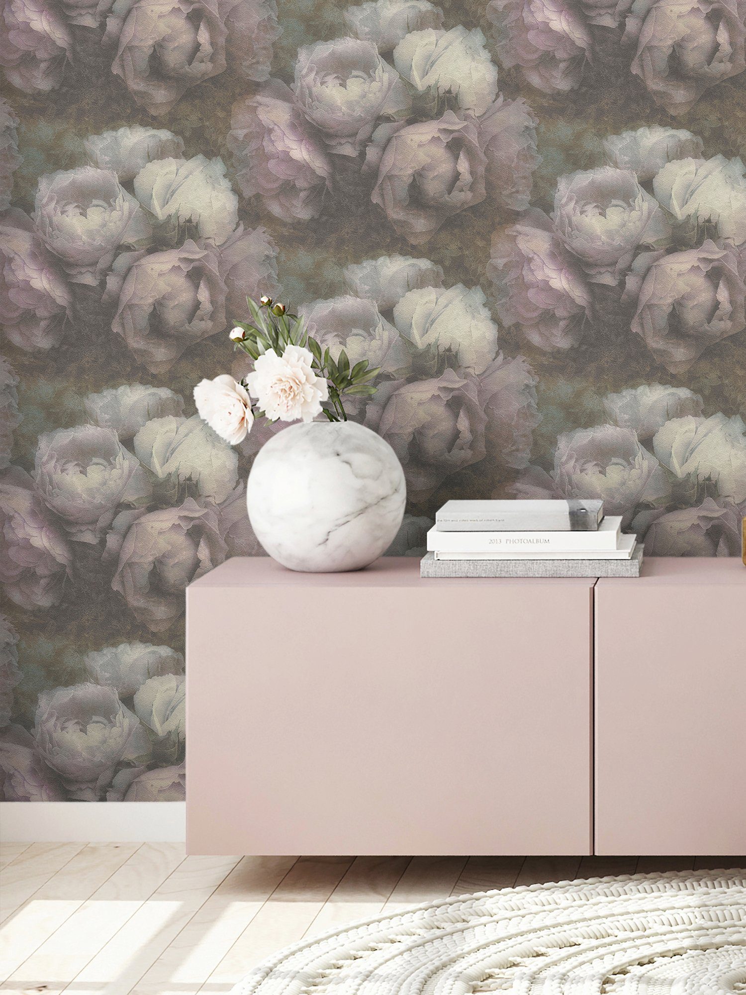 living walls Vliestapete New Walls Romantic Dream mit romantischen Rosen, leicht strukturiert, floral, Wald, botanisch, Tapete Blumen Tapeten Wohnzimmer Schlafzimmer Küche modern Design Büro