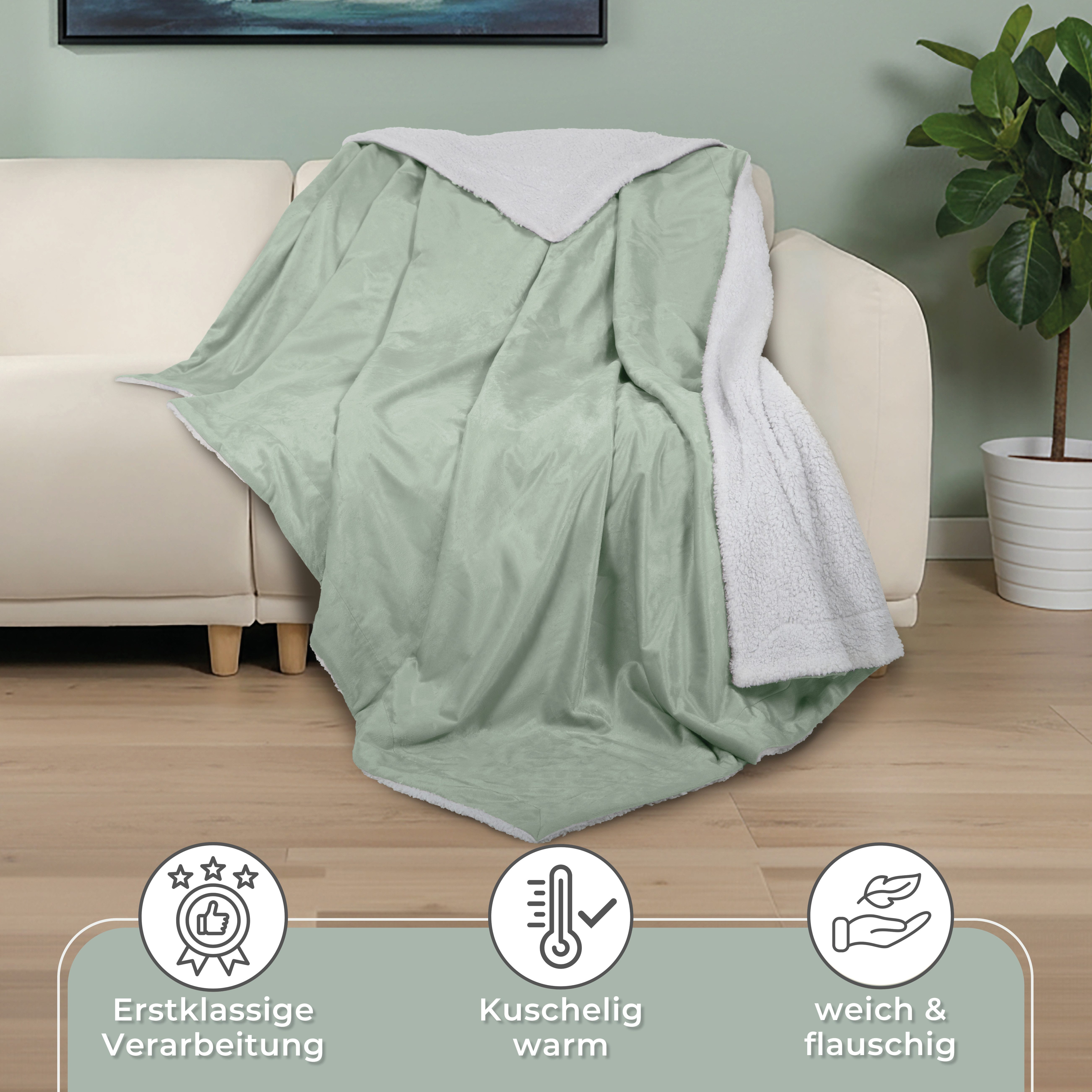Wohndecke in Lammfell-Optik Kuscheldecke weich & flauschig - Sherpa Fleecedecke, Gräfenstayn, Warme Wolldecke & Sofaüberwurf Tagesdecke für Couch & Sofa – Bild 3 von 5