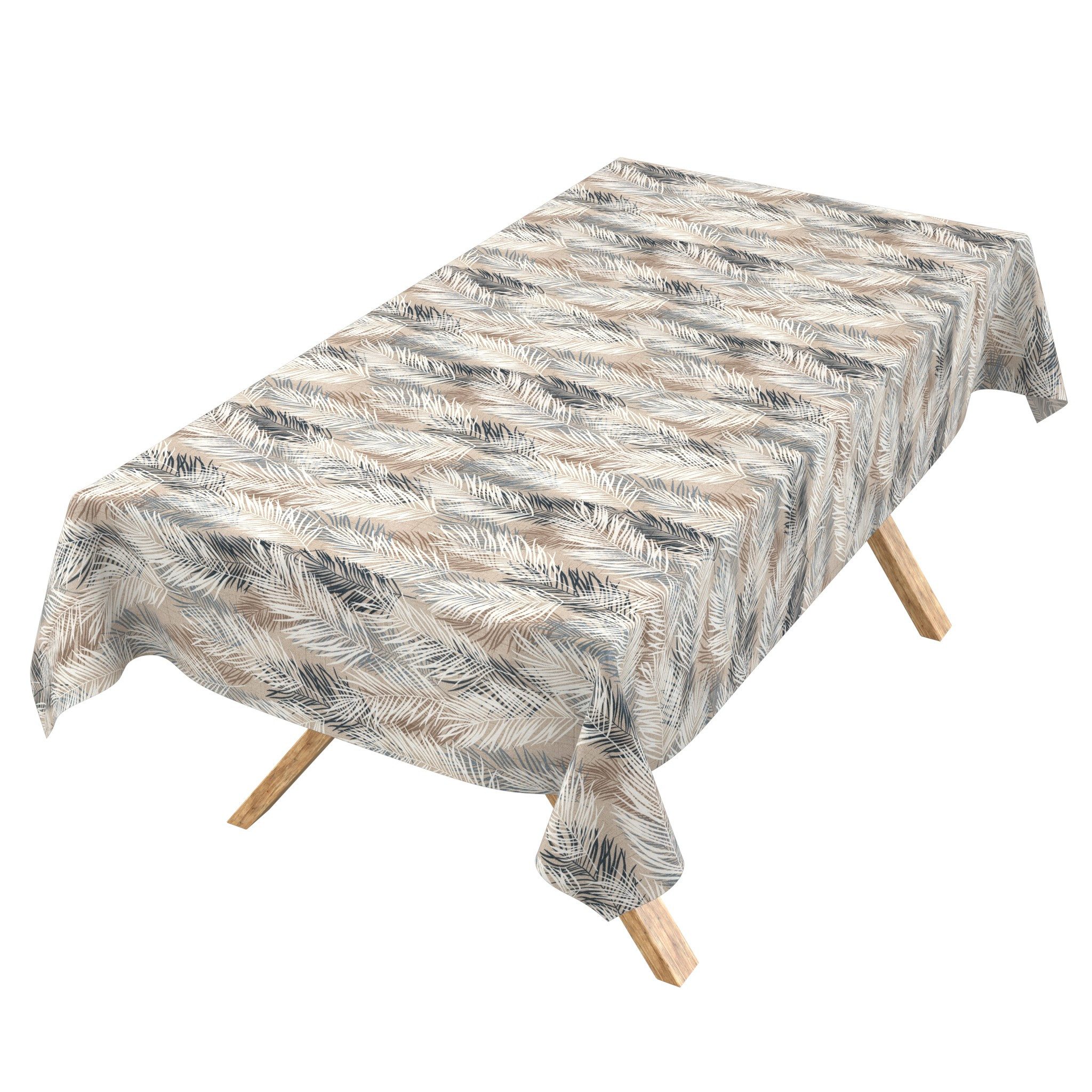 ANRO Tischdecke abwaschbar Baumwolloptik Palmenblätter Grau wetterfest (Einzelstück 1-tlg, eine Tischdecke), Stofftischdecke schmutzabweisend 100x140cm Palmenblätter Grau