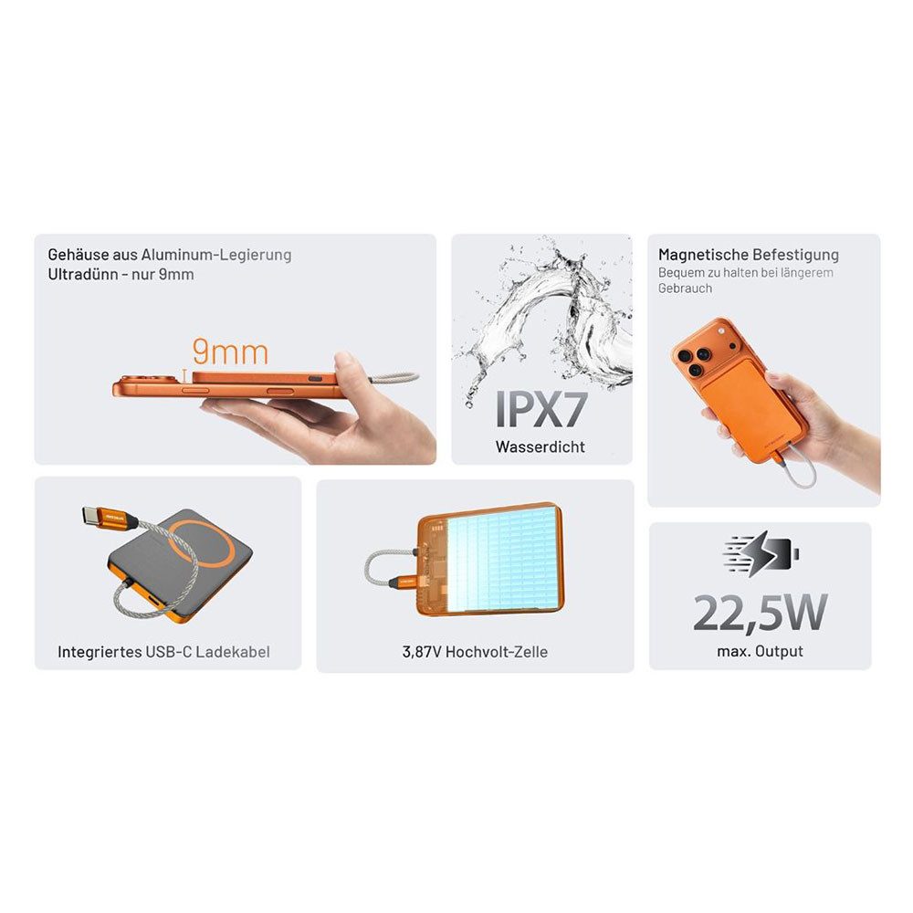 Nitecore Pocket5 Powerbank 5.000mAh - Orange Powerbank Nitecore Powerbank Pocket 5 5000 mAh (1 St), robustes Gehäuse