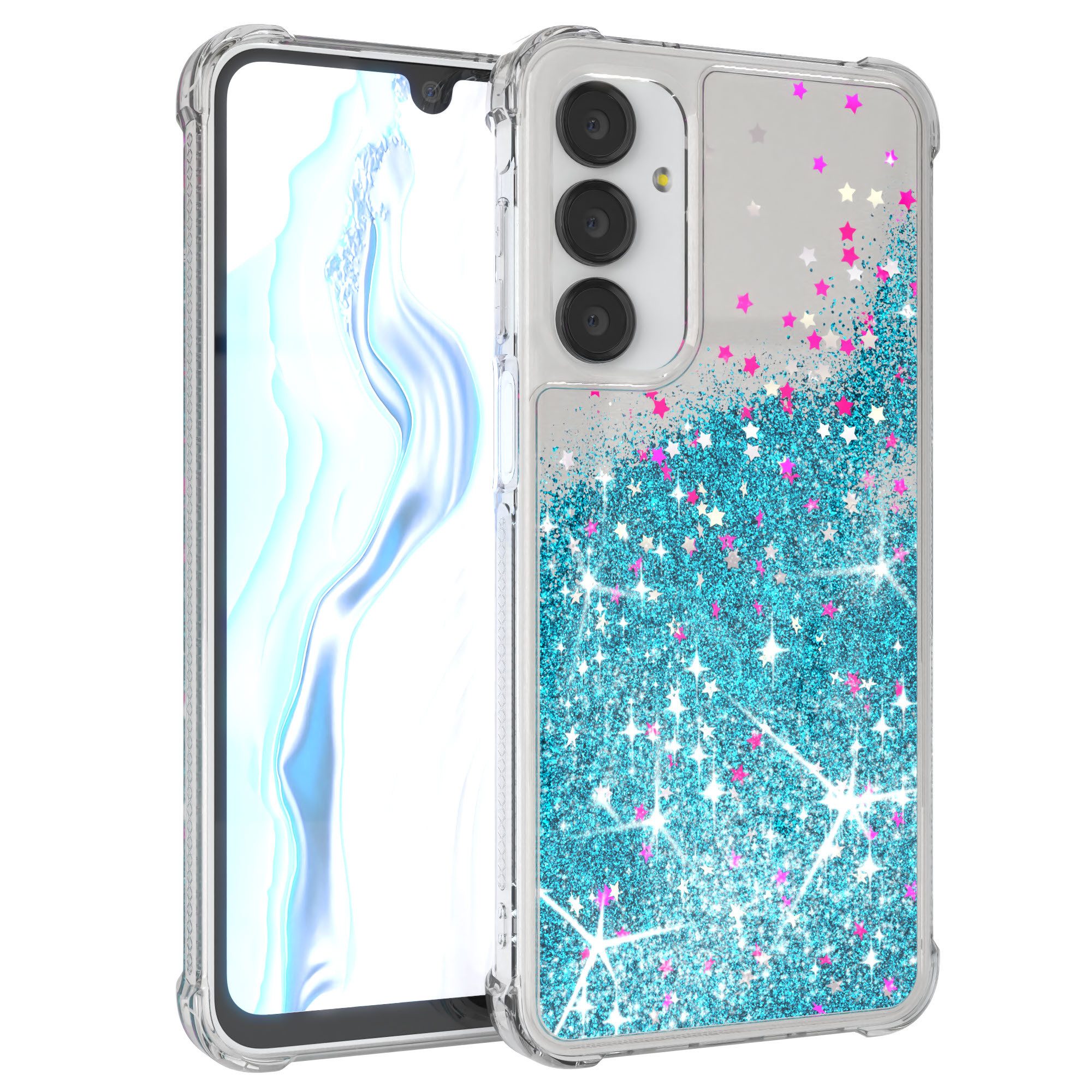 EAZY CASE Handyhülle Liquid Glittery Case für Samsung Galaxy A16 5G 6,7 Zoll, Gloss Slimcover Girly Backcover Bling Phone Case kratzfeste Cover Blau