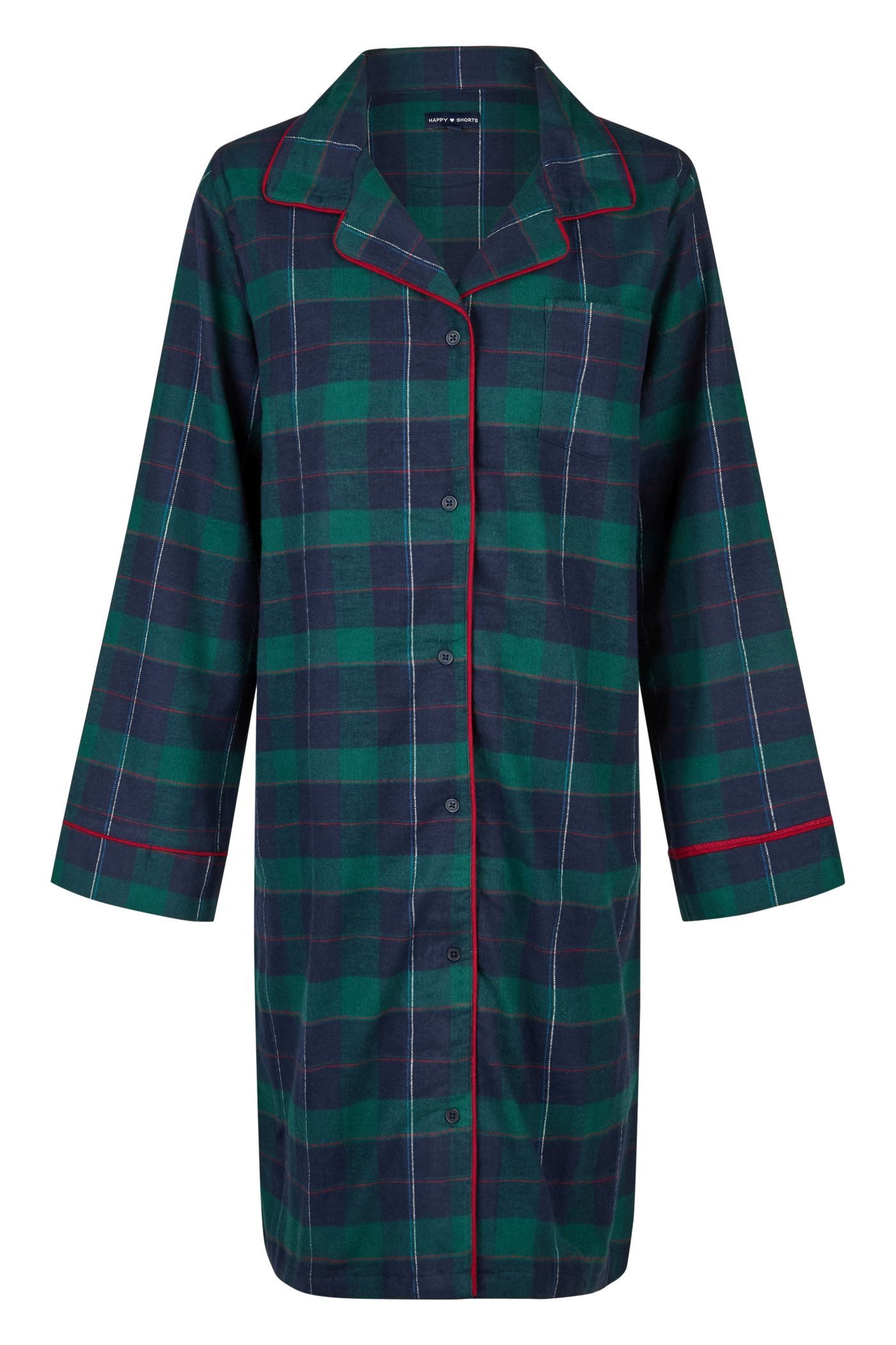 HAPPY SHORTS Pyjama Happy Shorts Damen Nachthemd Sleepshirt Flanell Kariert Knöpfe Grün
