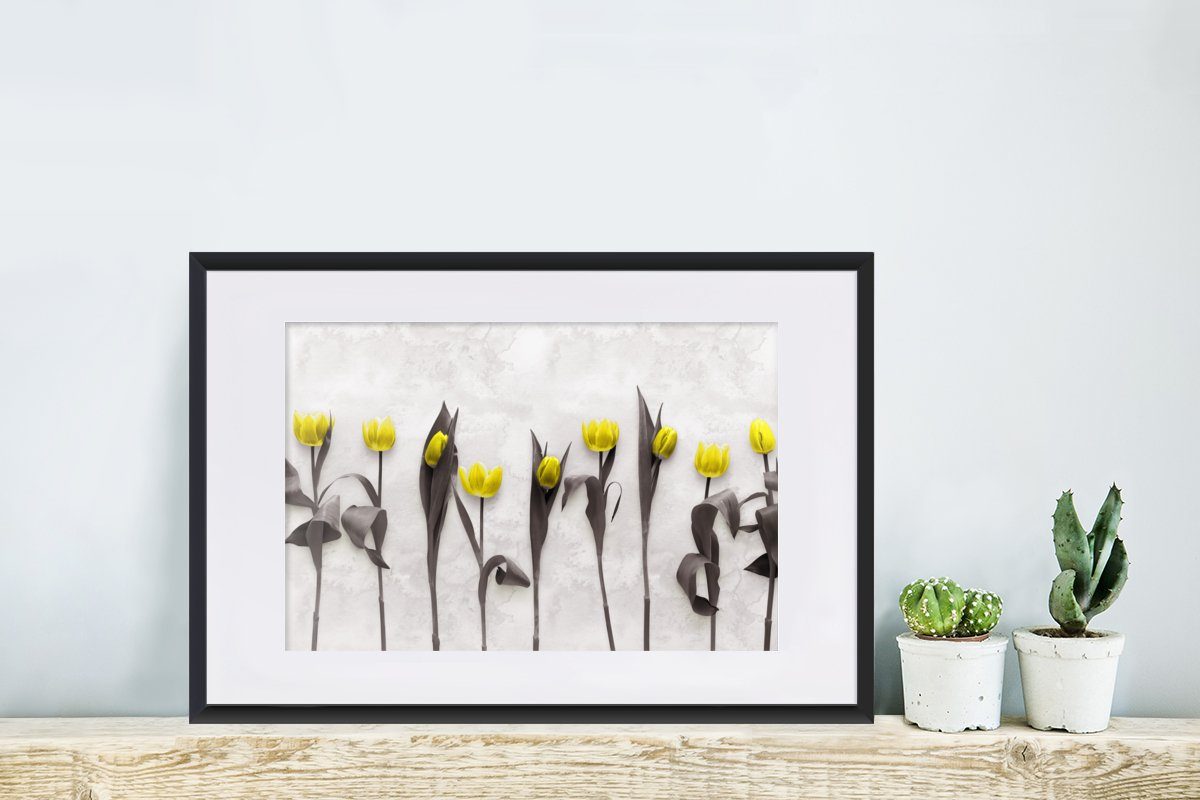 - Tulpen (1 MuchoWow Kunstdruck, mit Rahmen, St), Poster, Gerahmtes Marmor, Schwarzem - Poster Blumen Bilderrahmen
