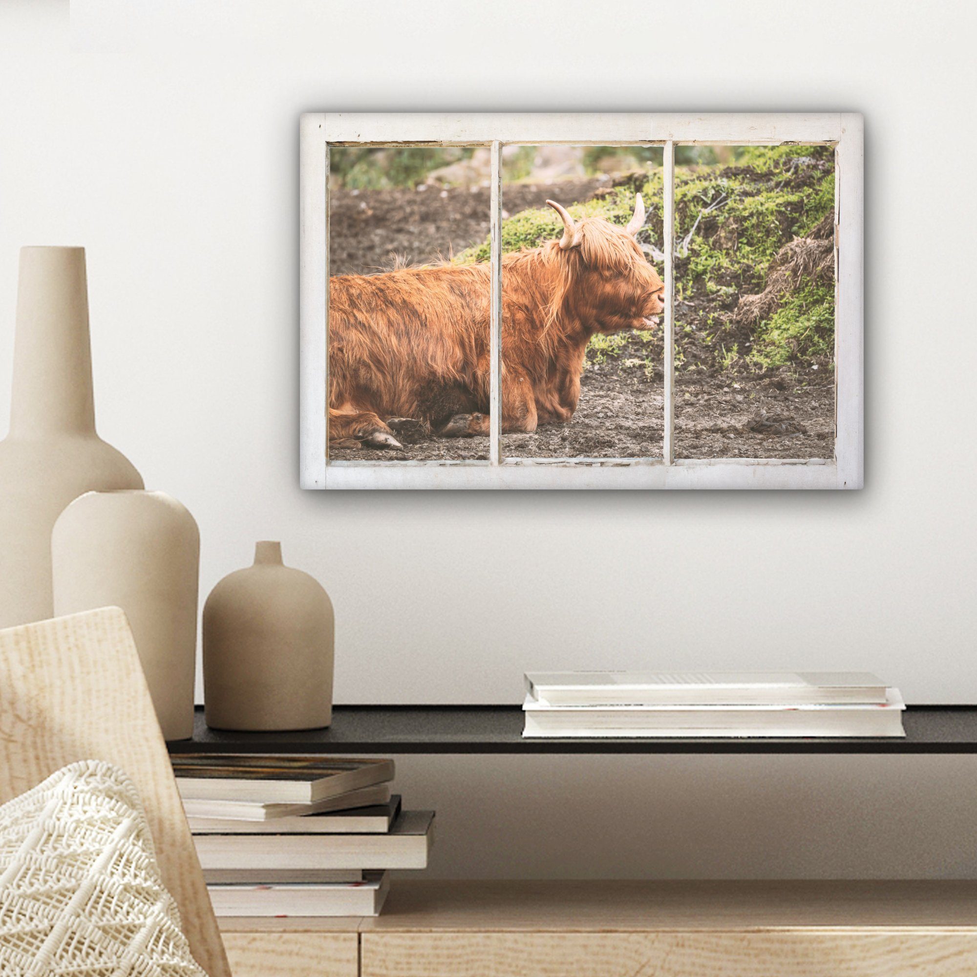 St), - (1 - Highlander Schottische Wanddeko, OneMillionCanvasses® Natur, Ansicht Wandbild cm 30x20 Aufhängefertig, Leinwandbild Leinwandbilder,