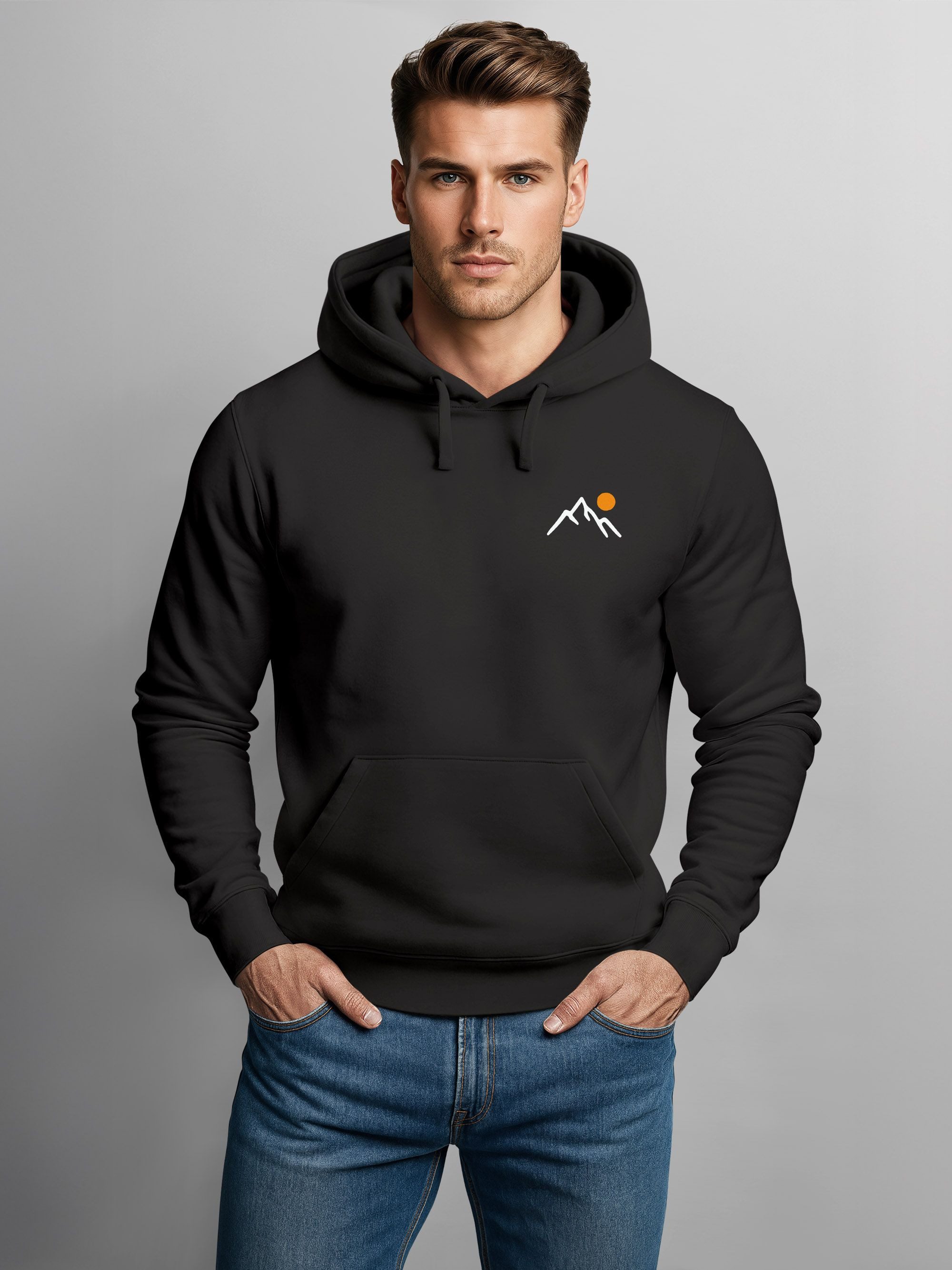 Neverless Hoodie Herren Hoodie Minimal Mountain Kapuzensweatshirt Logo Bergmotiv