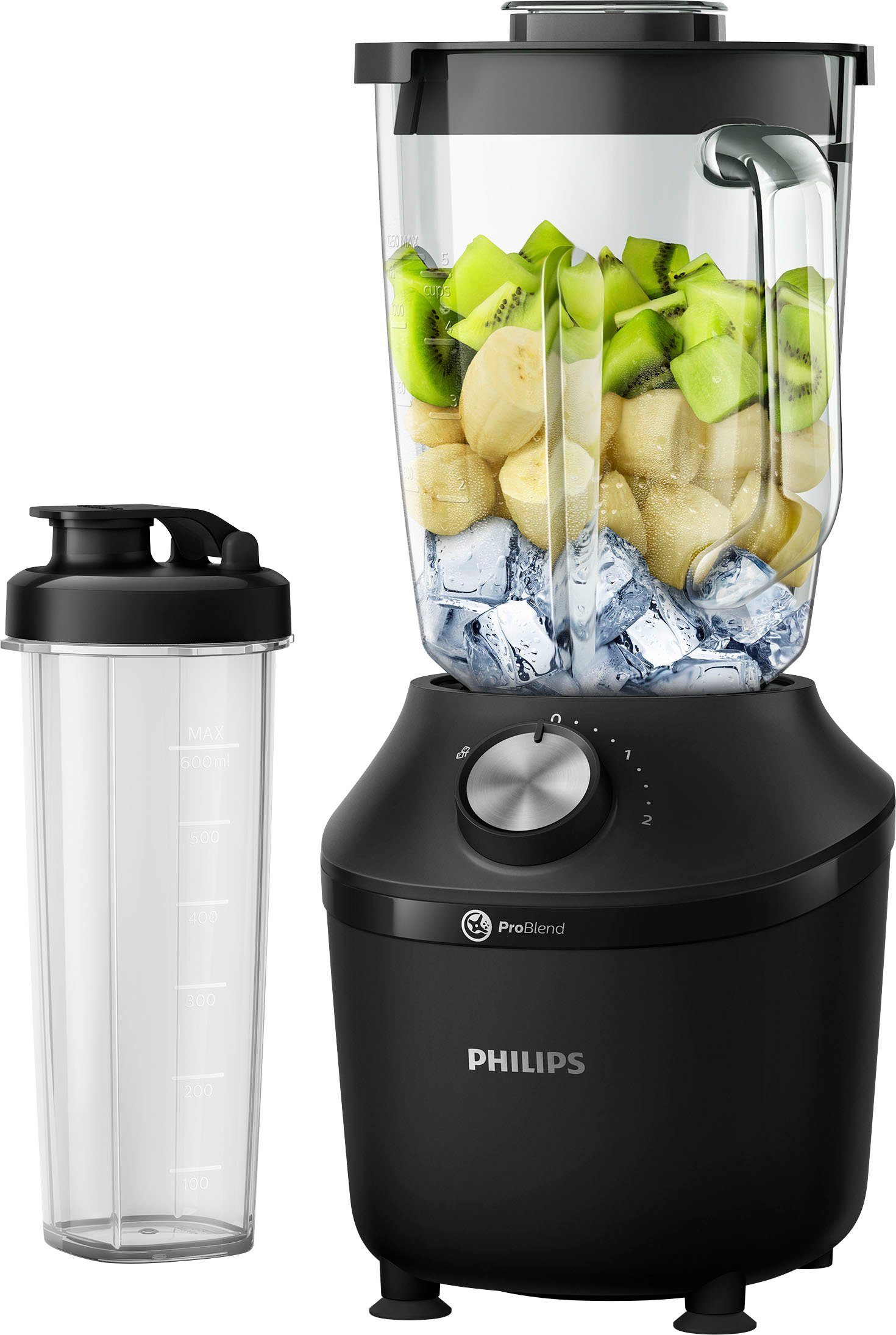 Philips Standmixer HR2291/41 3000 Series, mit ProBlend Crush-Technologie, 600 W, 2L-Behälter und 1 Geschwindigkeitsstufe + Impulseinstellung; Schwarz