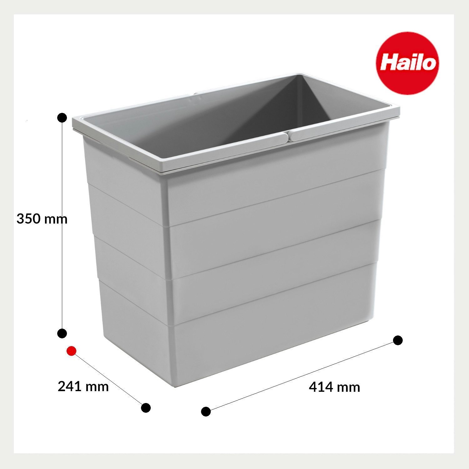 Hailo Einbaumülleimer Hailo 28 Liter Inneneimer 1125729 hellgrau 415 x 242 x 350 mm 2 Henkel