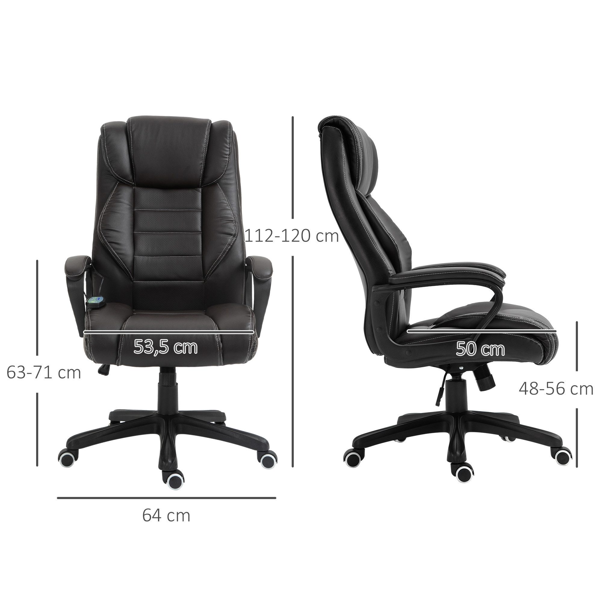 Vinsetto Schreibtischstuhl Ergonomischer Chefsessel, Wippfunktion, Drehstuhl, Braun (Bürostuhl mit Massage, 1 St), 6 Vibrationspunkte, Leinen-Gefühl, einstellba – Bild 3 von 5