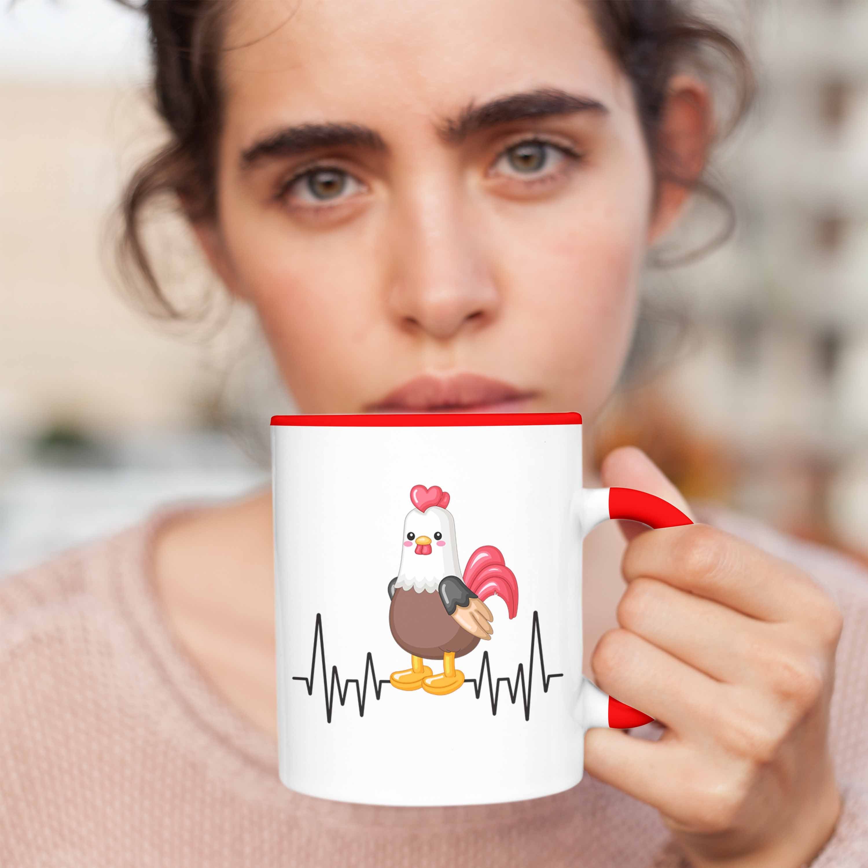 Tasse - Huhn Trendation Hühner Landwirt Herzschlag Rot Tasse Trendation Bauer für Geschenk