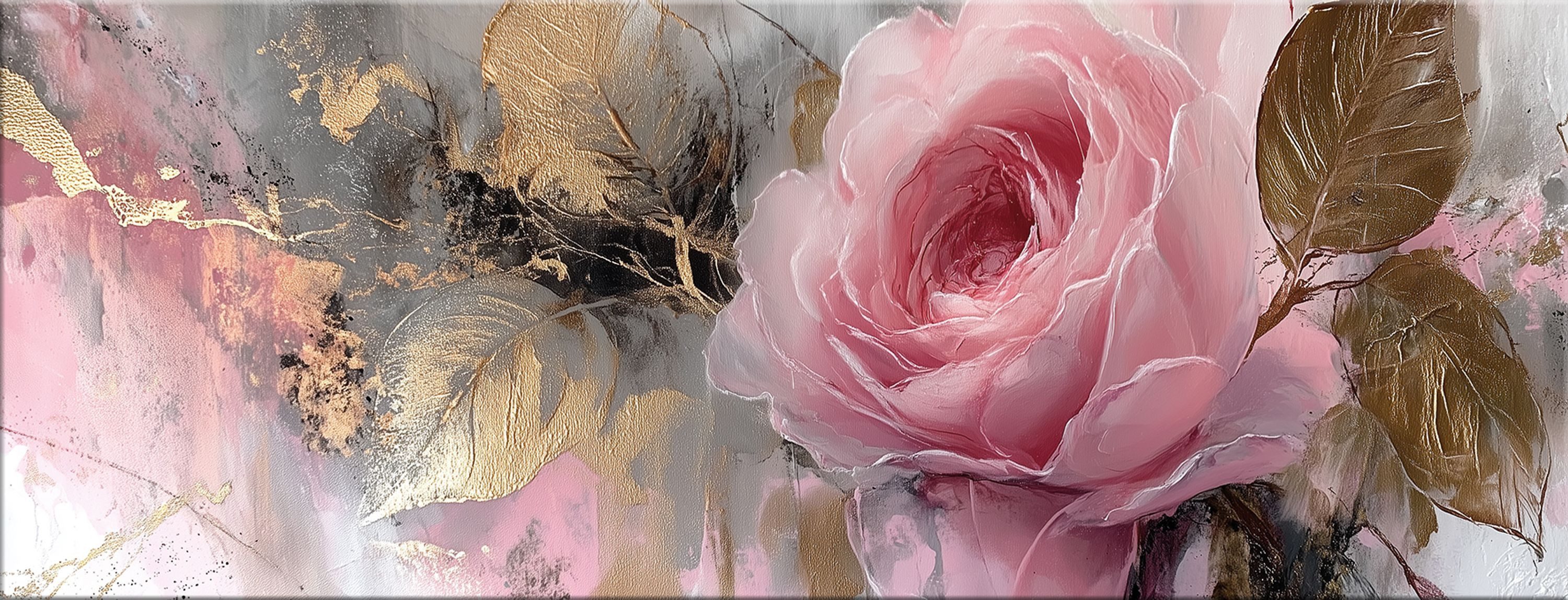 artissimo Glasbild Glasbild 80x30 Bild aus Glas Rose Pink Gold Wandbild modern Gemälde, Blumen und Blüten: Gemälde Rosen