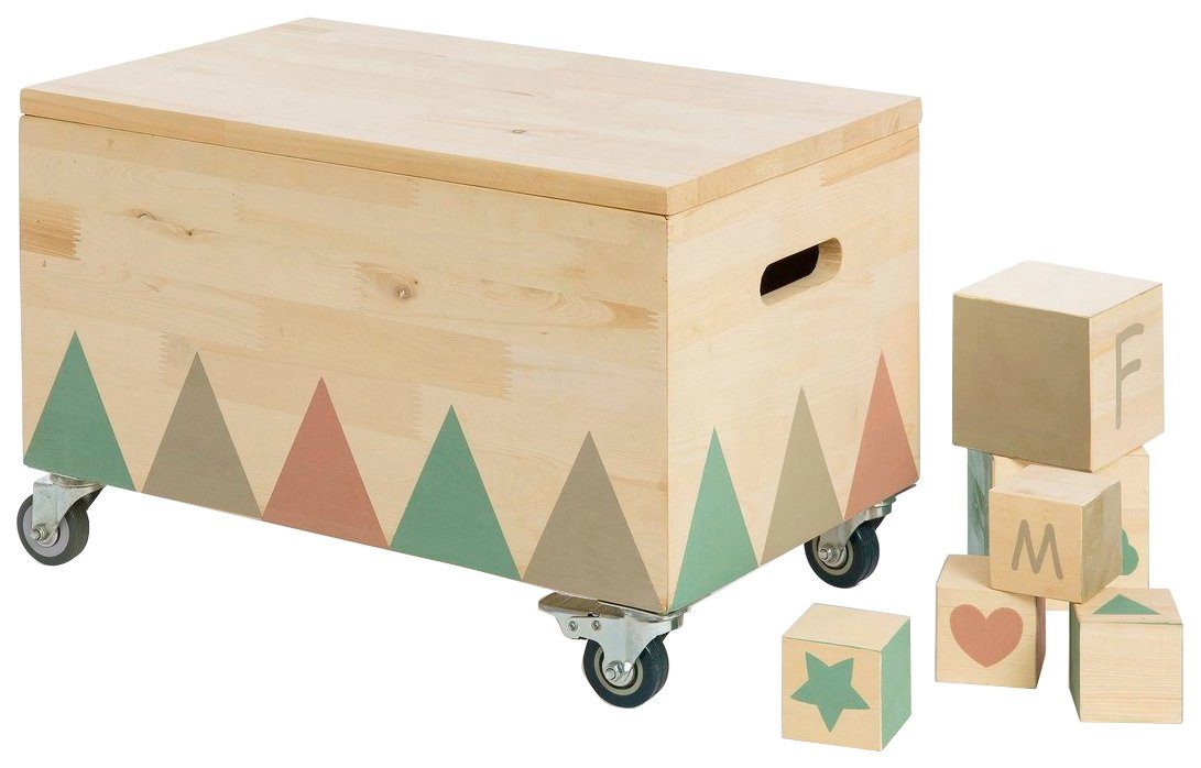 MUDDY BUDDY® Truhe Treasure Hunter (Mit 6 großen Würfeln (10 cm) und 20 mittleren Würfeln (6 cm), Outdoor Spieltruhe + Spielwürfel, natur, FSC® - schützt Wald