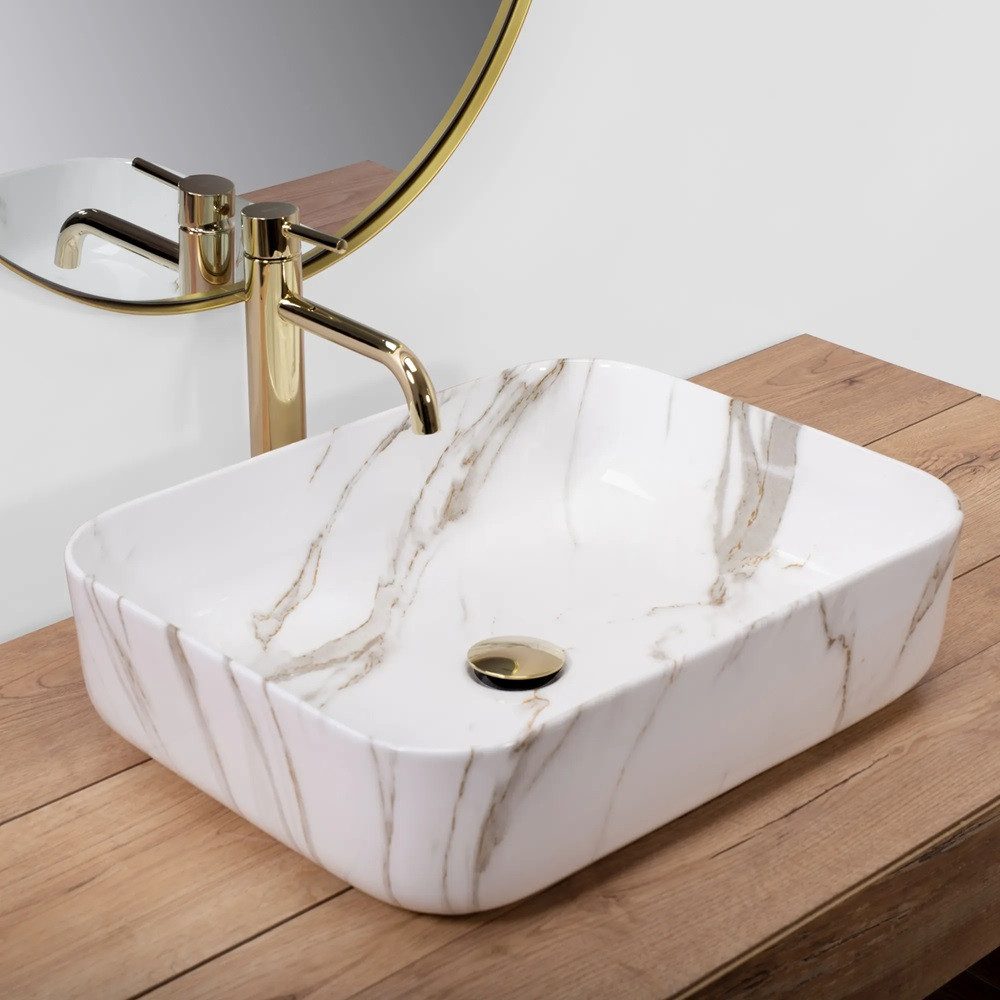 wohnwerk.idee Aufsatzwaschbecken Waschbecken Marmor Optik 55x39,5cm günstig online kaufen