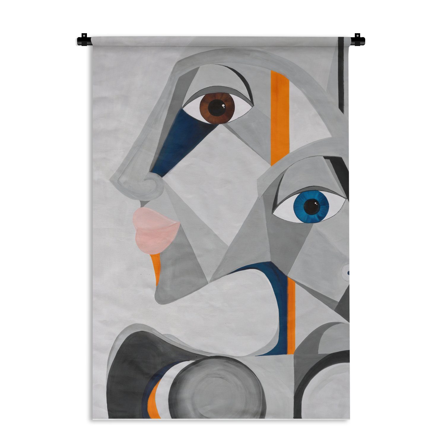 MuchoWow Wanddekoobjekt Abstrakt - Gesichter - Lippen - Grau, Wanddeko für Wohnzimmer, Schlafzimmer, Kleid, Wandbehang, Kinderzimmer