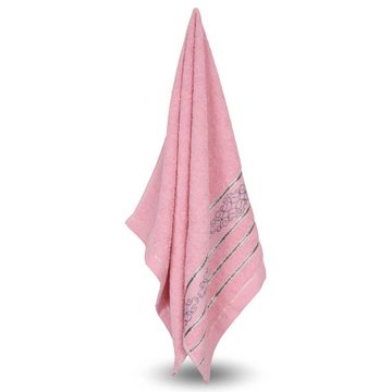 Sarcia.eu Badetücher Rosa Baumwollhandtuch mit grauer Stickerei 48x100 cm x2