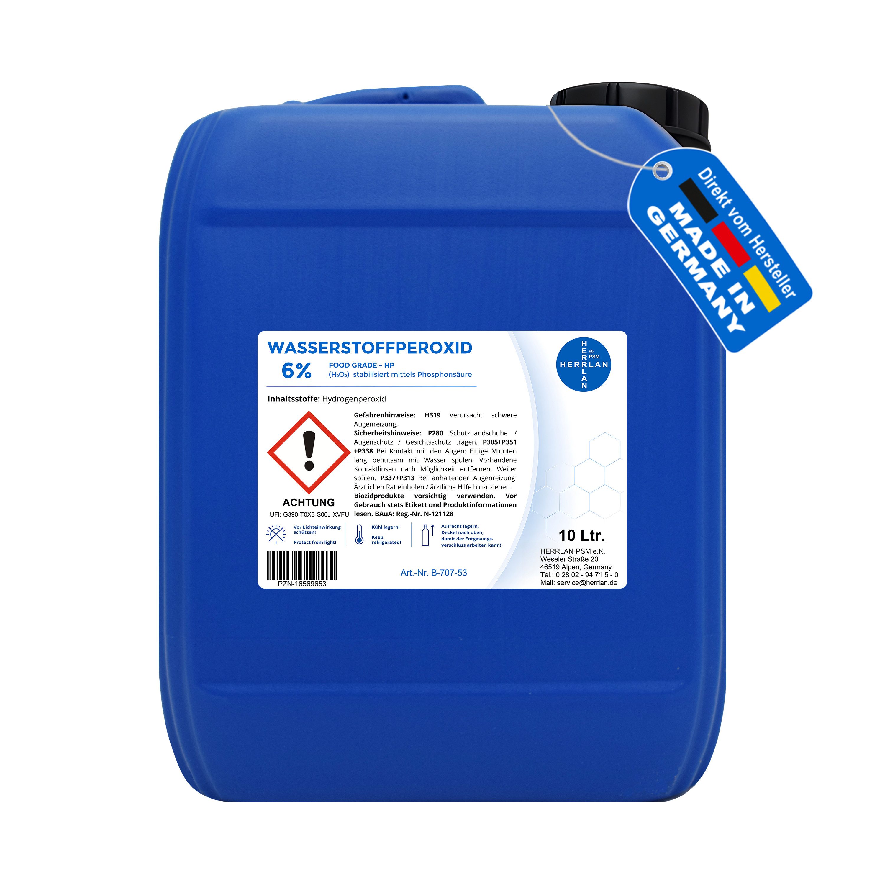 HERRLAN Wasserstoffperoxid 6% FOOD GRADE I HERRLAN-Qualität Bleichmittel (10 Liter)