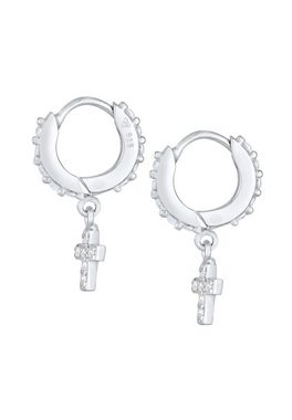 Elli Paar Creolen Huggie Hoops Creolen Kreuz Zirkonia 925 Silber, Kreuz