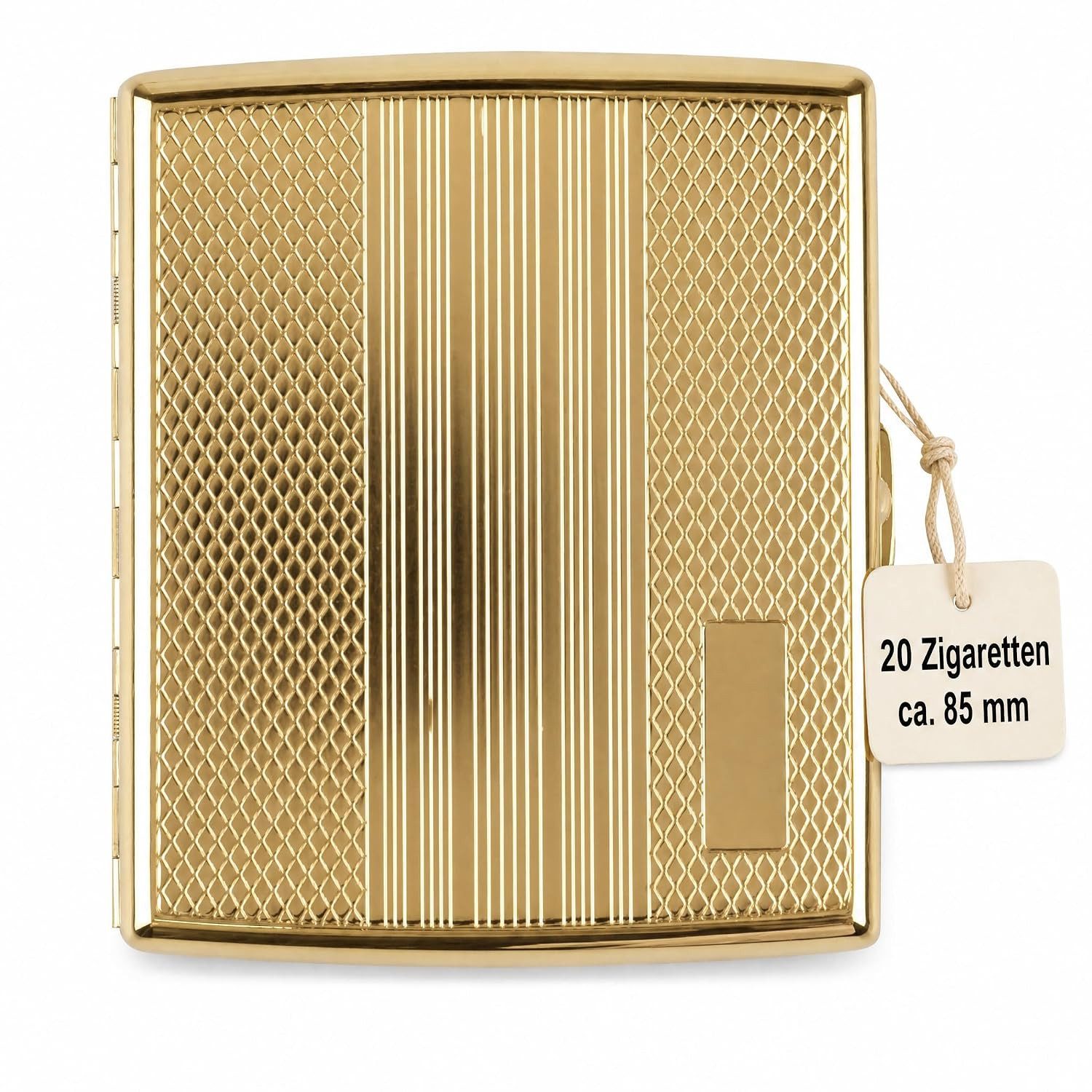 LK Trend & Style Aufbewahrungsdose Zigarettenetui Metall Gold (Edles Metall-Zigarettenetui mit goldfarbenem Hochglanz-Finish, Streifen & Rauten, 20 Zigaretten, Geschenk), stilvolles Accessoire und Geschenk für Raucher