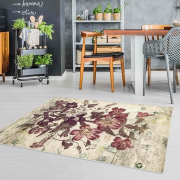 Teppich Vinyl Wohnzimmer Schlafzimmer Flur Küche Blumen Vintage, Bilderdepot24, rechteckig - rot glatt, nass wischbar (Küche, Tierhaare) - Saugroboter & Bodenheizung geeignet