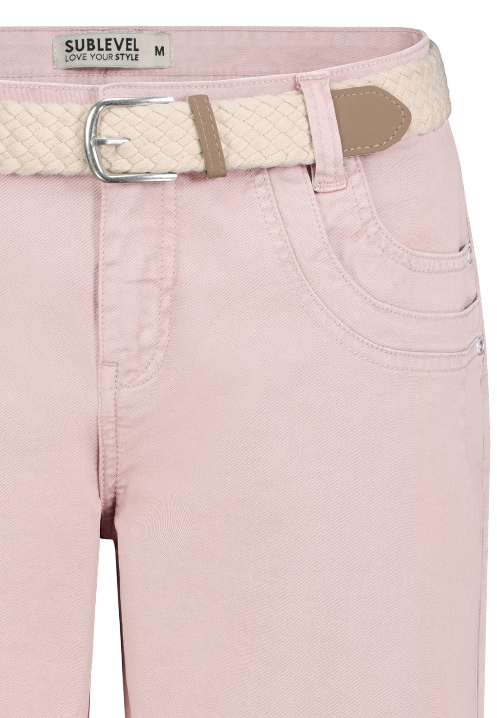 SUBLEVEL Bermudas Damen Sommer Stoffhose kurz mit buntem Flechtgürte Sommerhose, kurze Chinohose, Shorts mit Gürtel