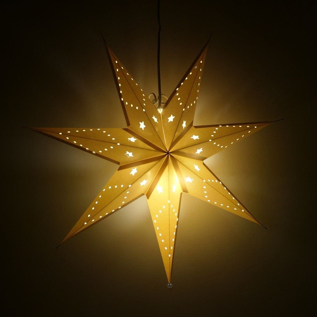 Warmweiß Stern Hängender-LED-Stern, Papierstern-Lichterkette Dekoration Salcar LED Dekolicht LED 55cm 55cm Beleuchtete, Sterne Weihnachtsstern