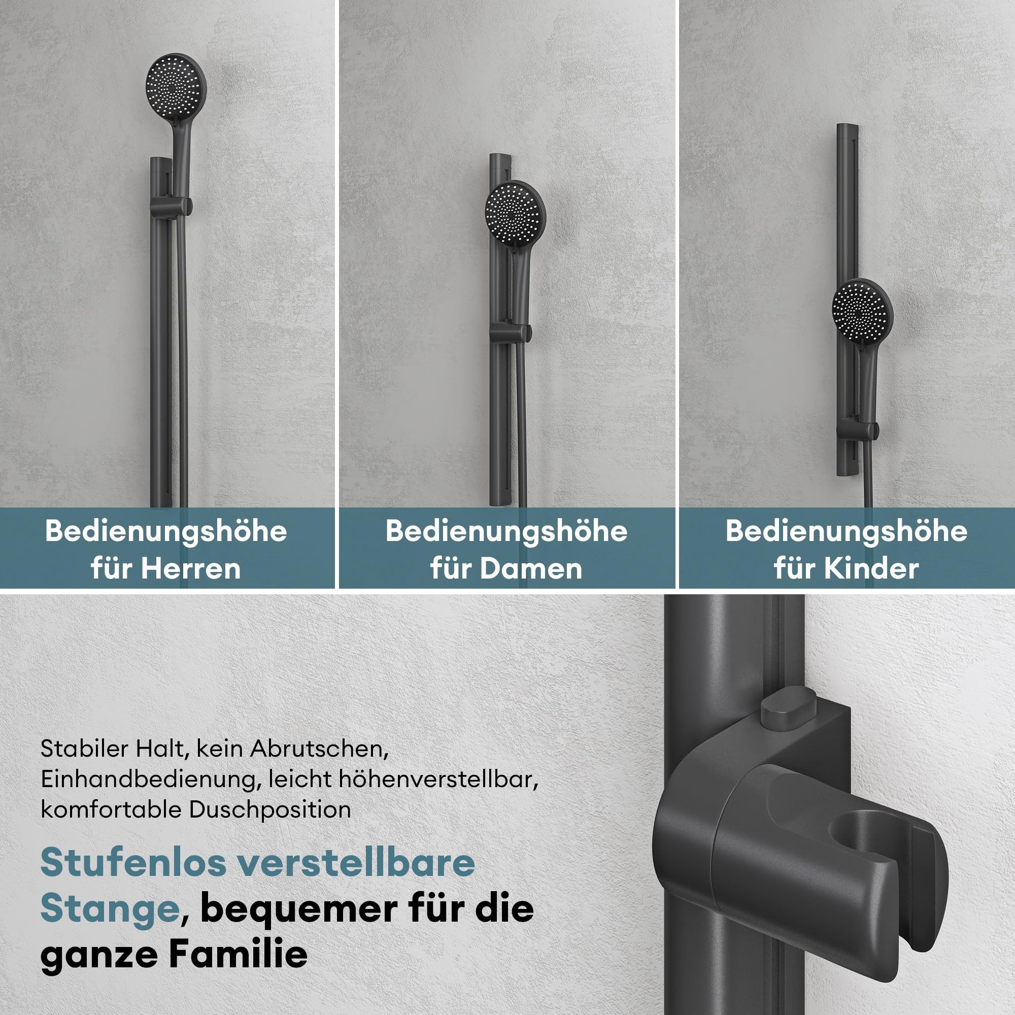 Mai & Mai Duscharmatur Duschsystem mit Thermostat Komplettset 3 Strahlarten Duschsystem9 Badewannen geeignet – Bild 4 von 5