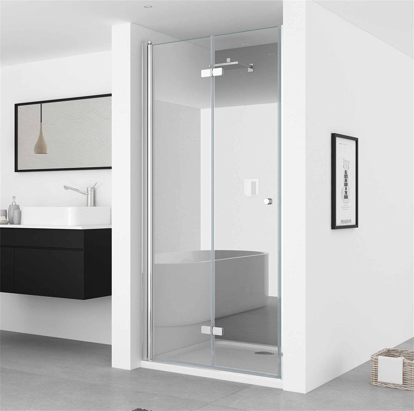 IMPTS Dusch-Falttür Nischentür Duschkabine Duschabtrennung Duschtür, 70x185 cm, Sicherheitsglas, (Set, Duschwand Nische) Klarglas,rahmenlos,faltbar,klappbar,mit Verstellbereich