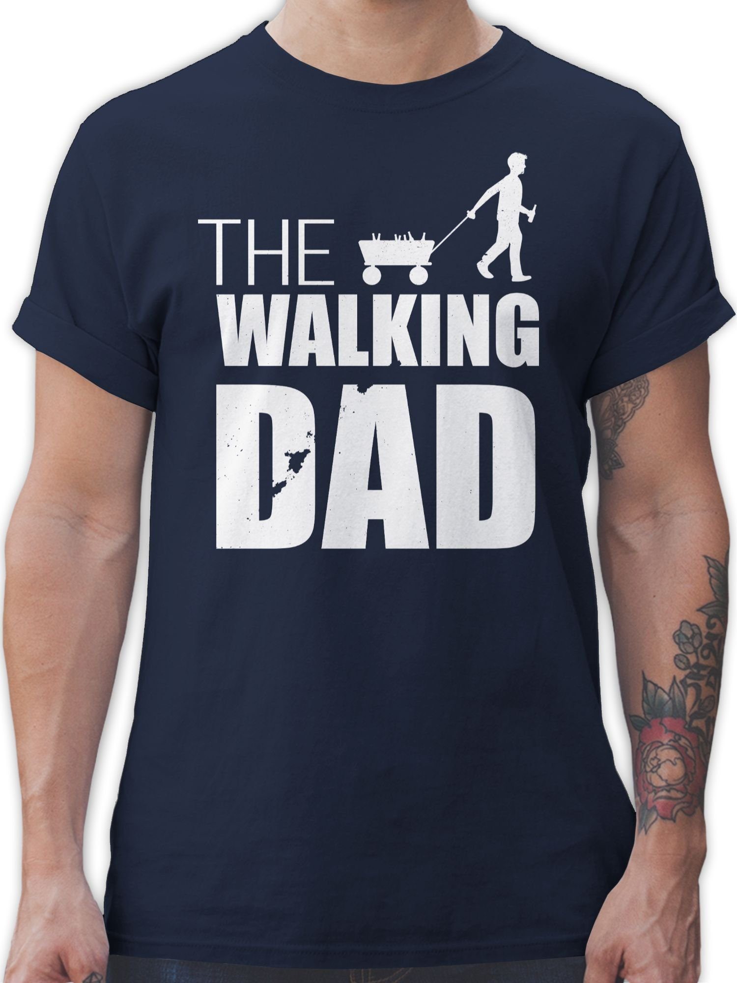 Dad 2 Papa Navy T-Shirt Geschenk für Blau The Walking Vatertag Bollerwagen Shirtracer