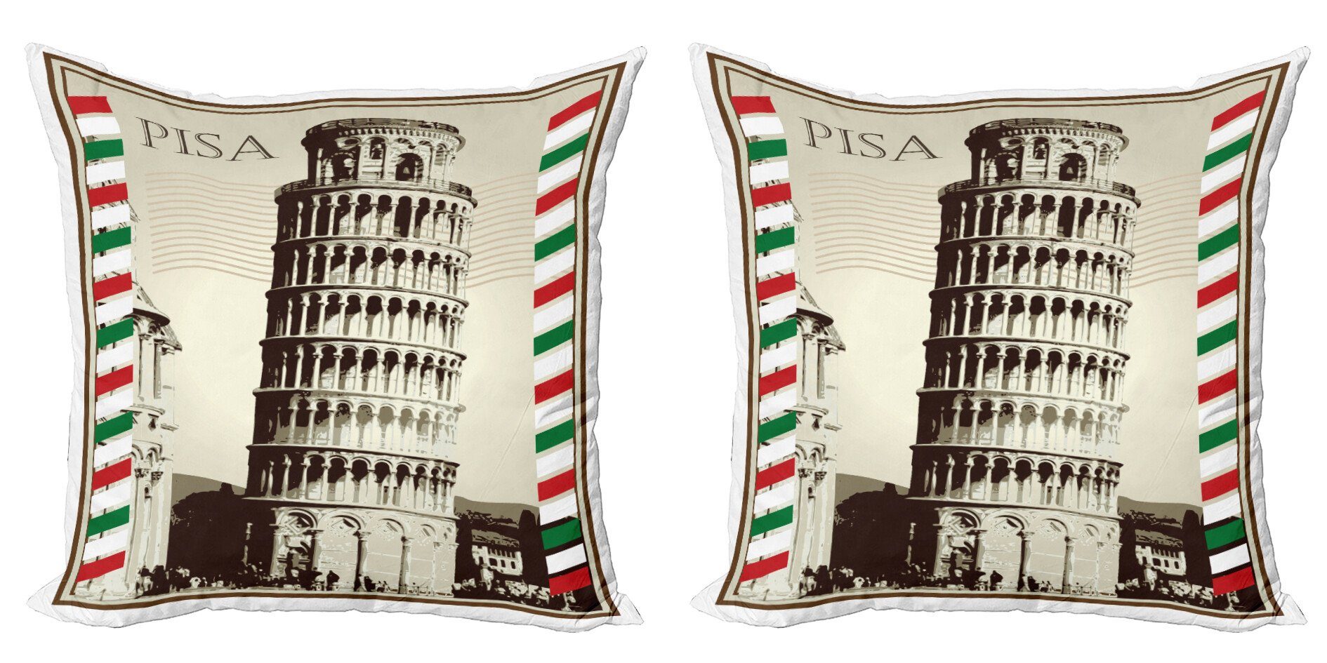 Kissenbezüge Modern Accent Doppelseitiger Digitaldruck, Abakuhaus (2 Stück), Pisa Vintage berühmter italienischer Turm | Kissenbezüge
