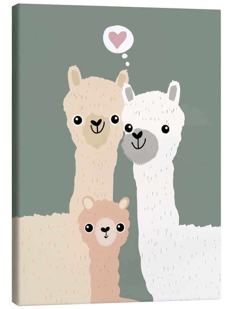 Posterlounge Leinwandbild Julia Reyelt, Glückliche Alpaka-Familie, Babyzimmer Illustration