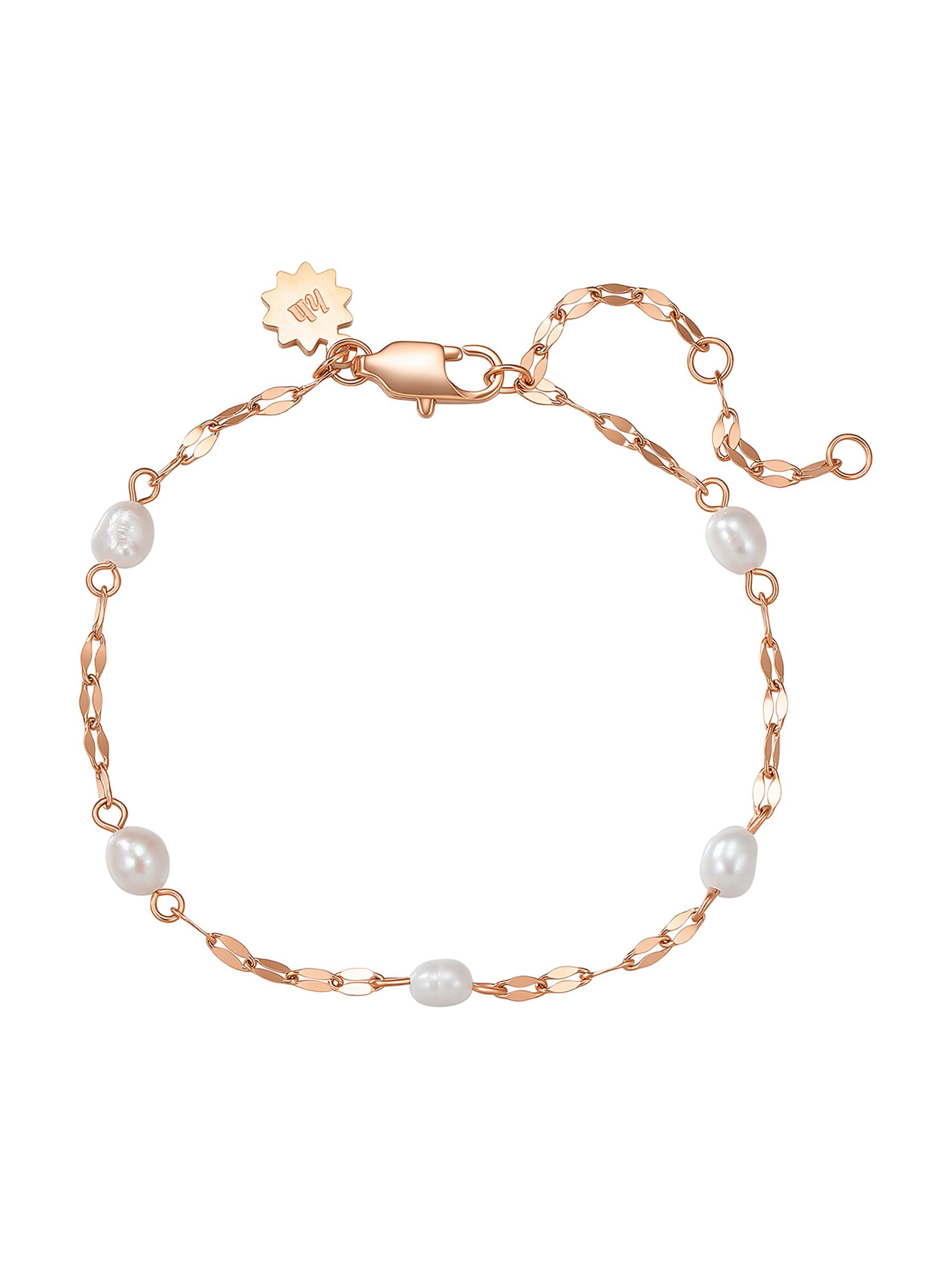 Hey Happiness Perlenarmband 18K Vergoldet – Süßwasserperlen Armkette aus Edelstahl, verstellbarer Damen-Schmuck (15,9-19,7 cm) & Brautschmuck