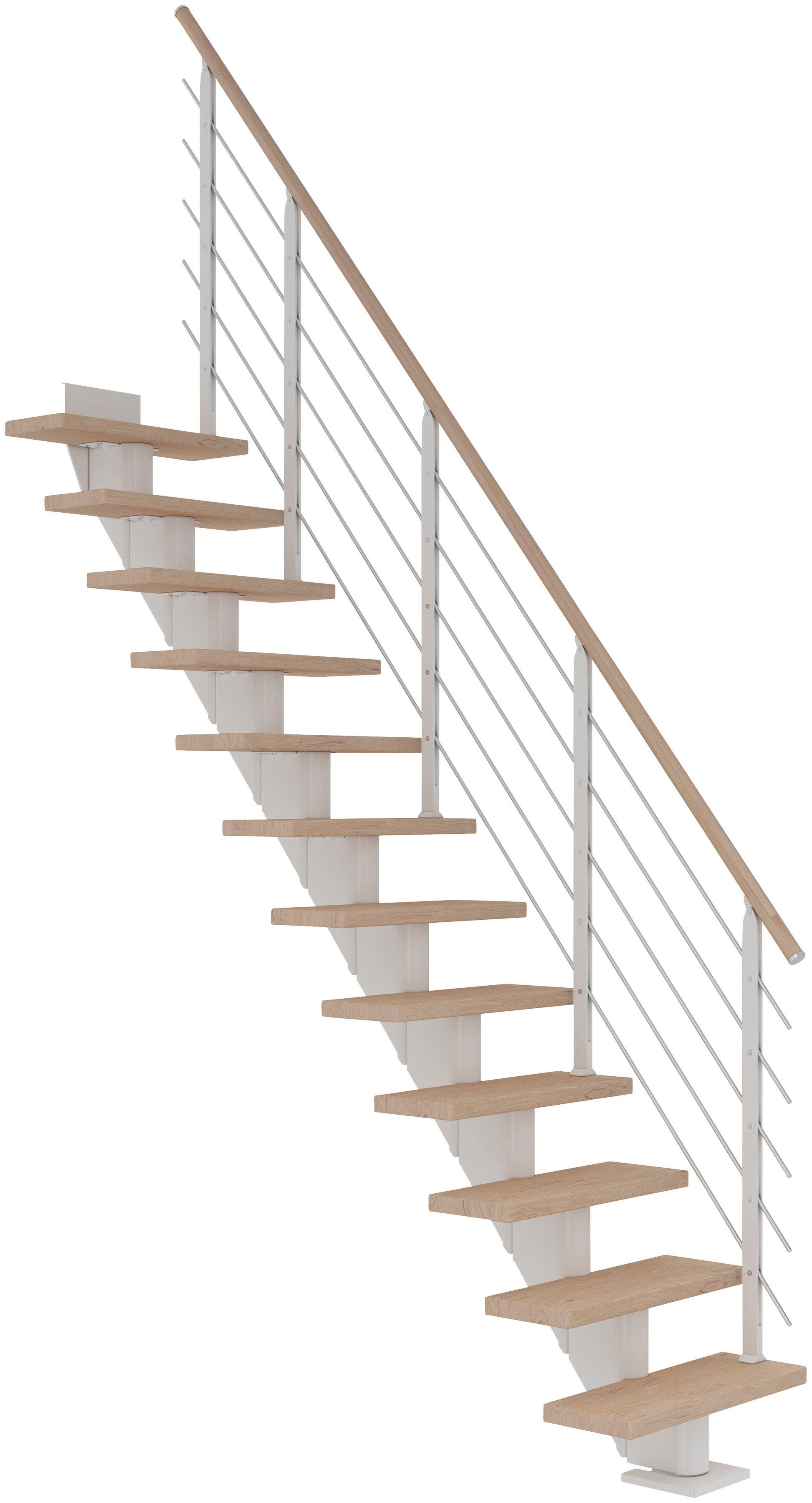 Dolle Mittelholmtreppe Frankfurt, für Geschosshöhen 301 Stufen offen, weiß/Metall Eiche cm, bis